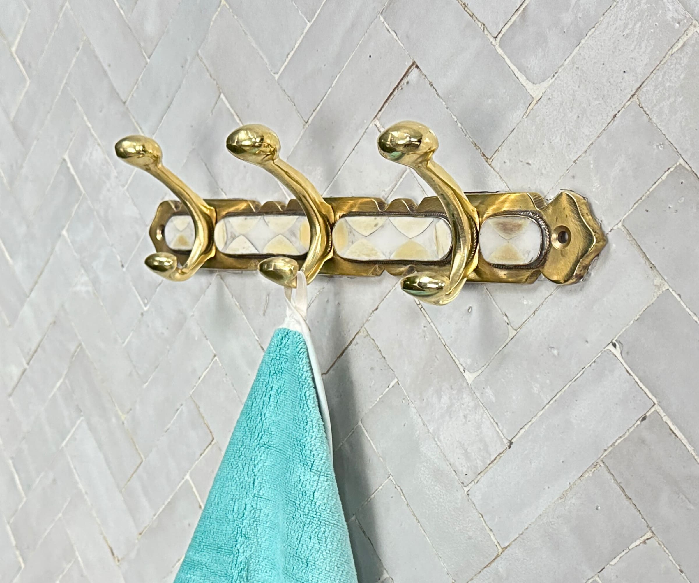 Brass Wall Hooks – Handmade Coat Rack with White Resin Inlay