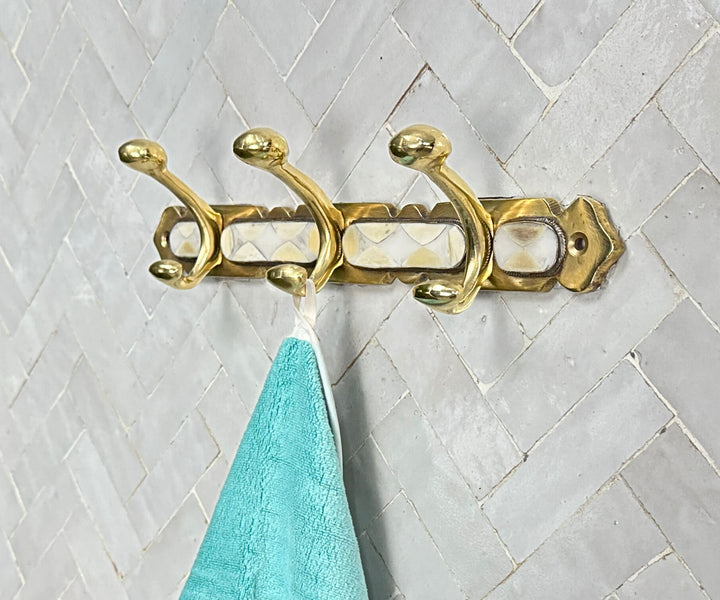 Brass Wall Hooks – Handmade Coat Rack with White Resin Inlay