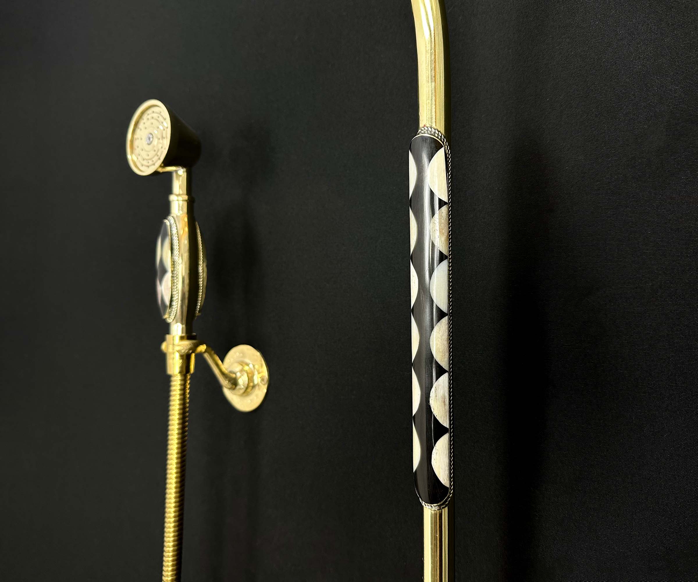 Handmade Unlacquered Brass Shower System with Resin Inlay Luxury Bathroom Fixture