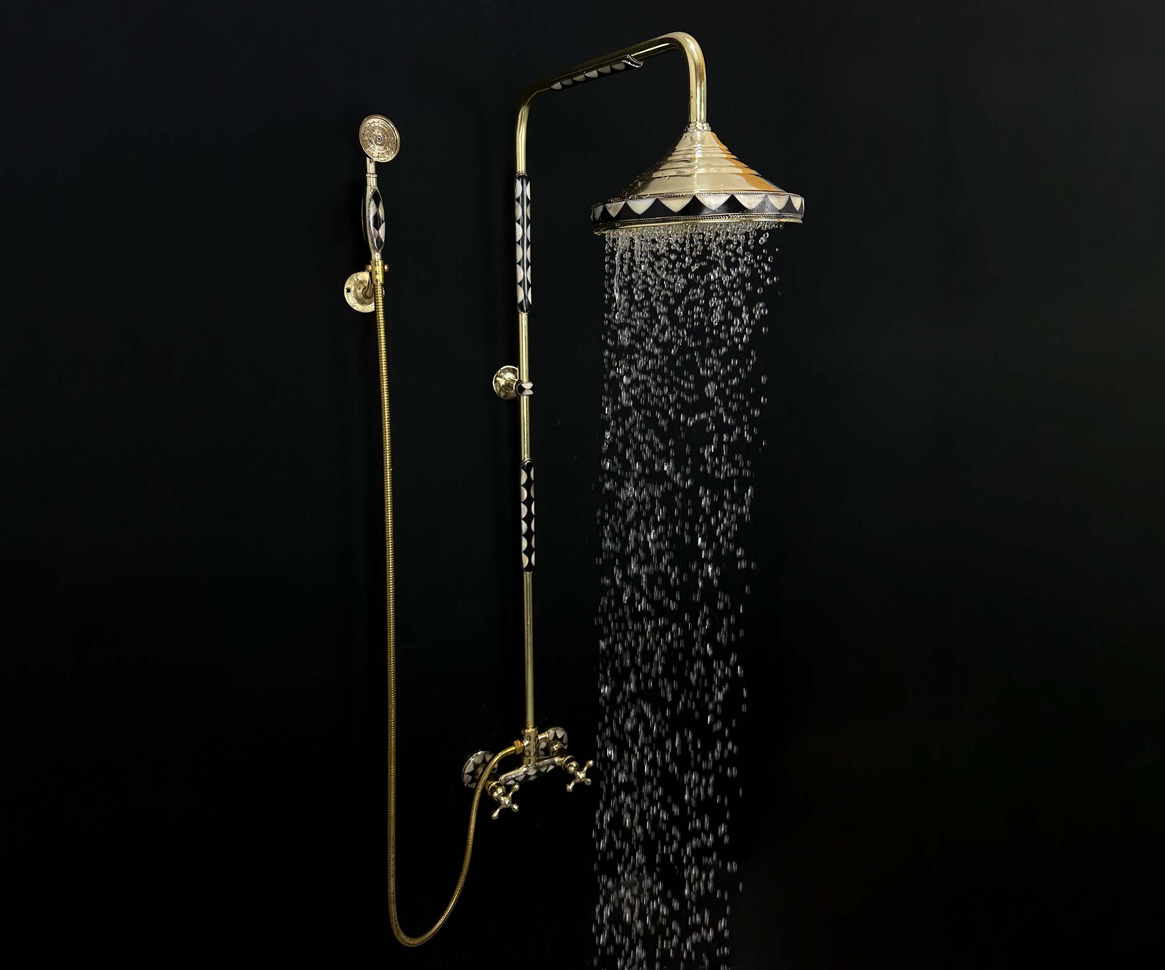 Luxury Brass Shower System with Resin Inlay Handmade Artisan Craftsmanship