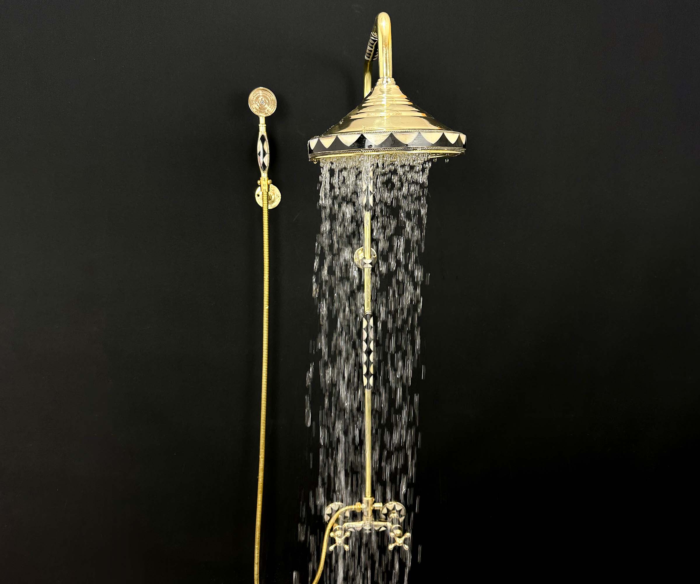Timeless Handmade Brass Shower Set Featuring Bone, Black & White Resin Elements