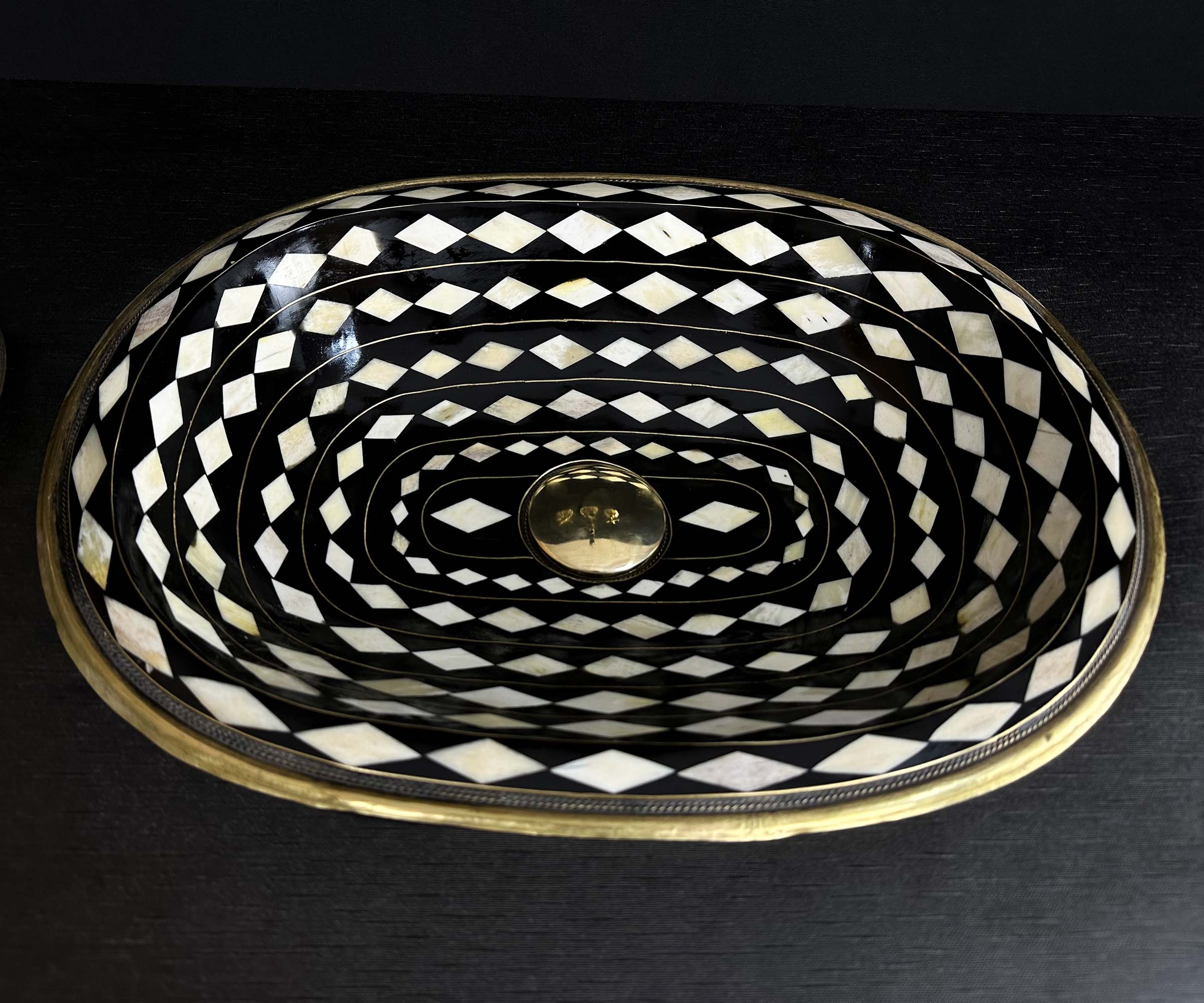 Brass and Resin Sink with Bone Inlay in Rhombus Shape
