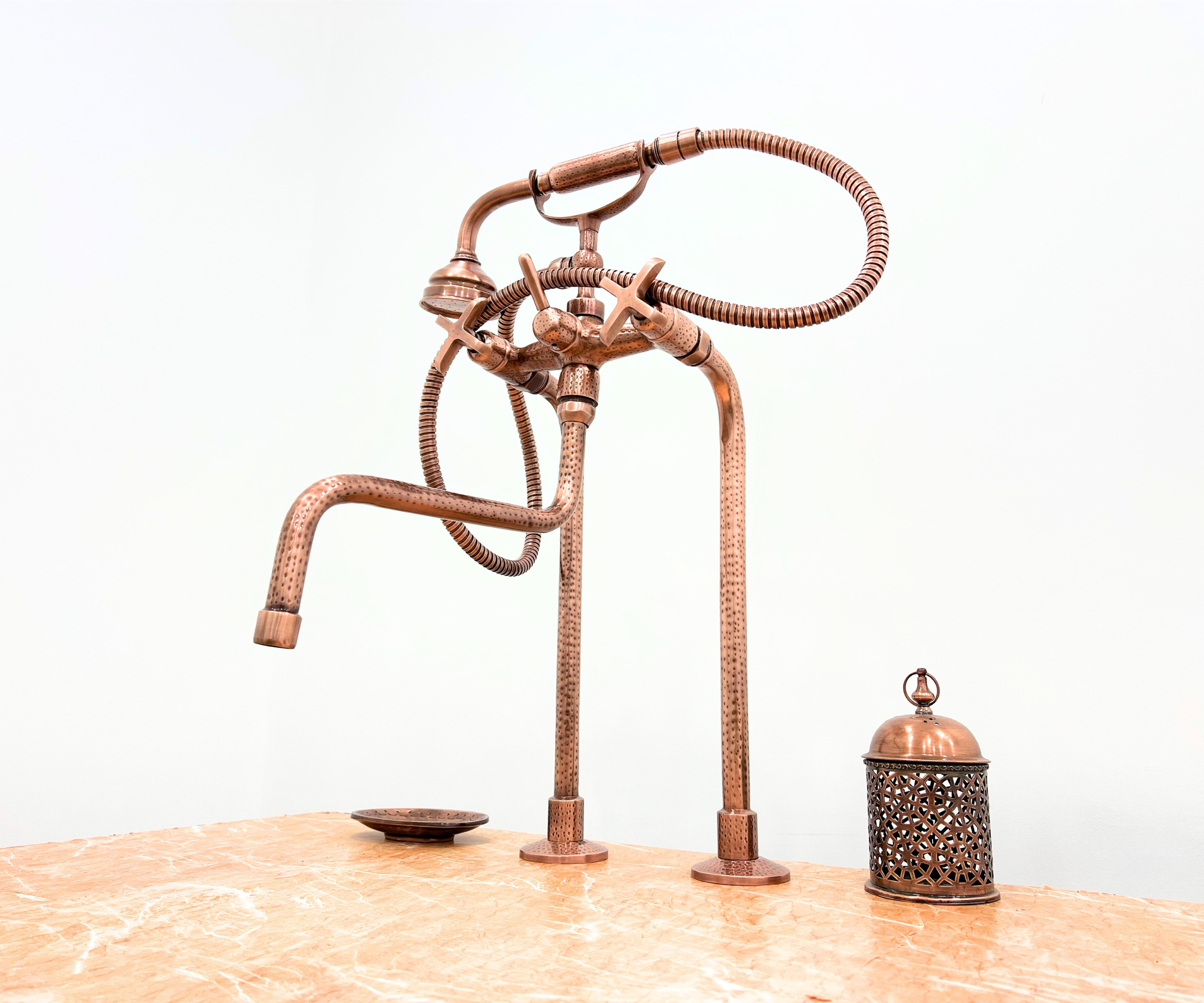 Brass Freestanding Tub Faucet with Handheld Shower and Custom Leg Sizes