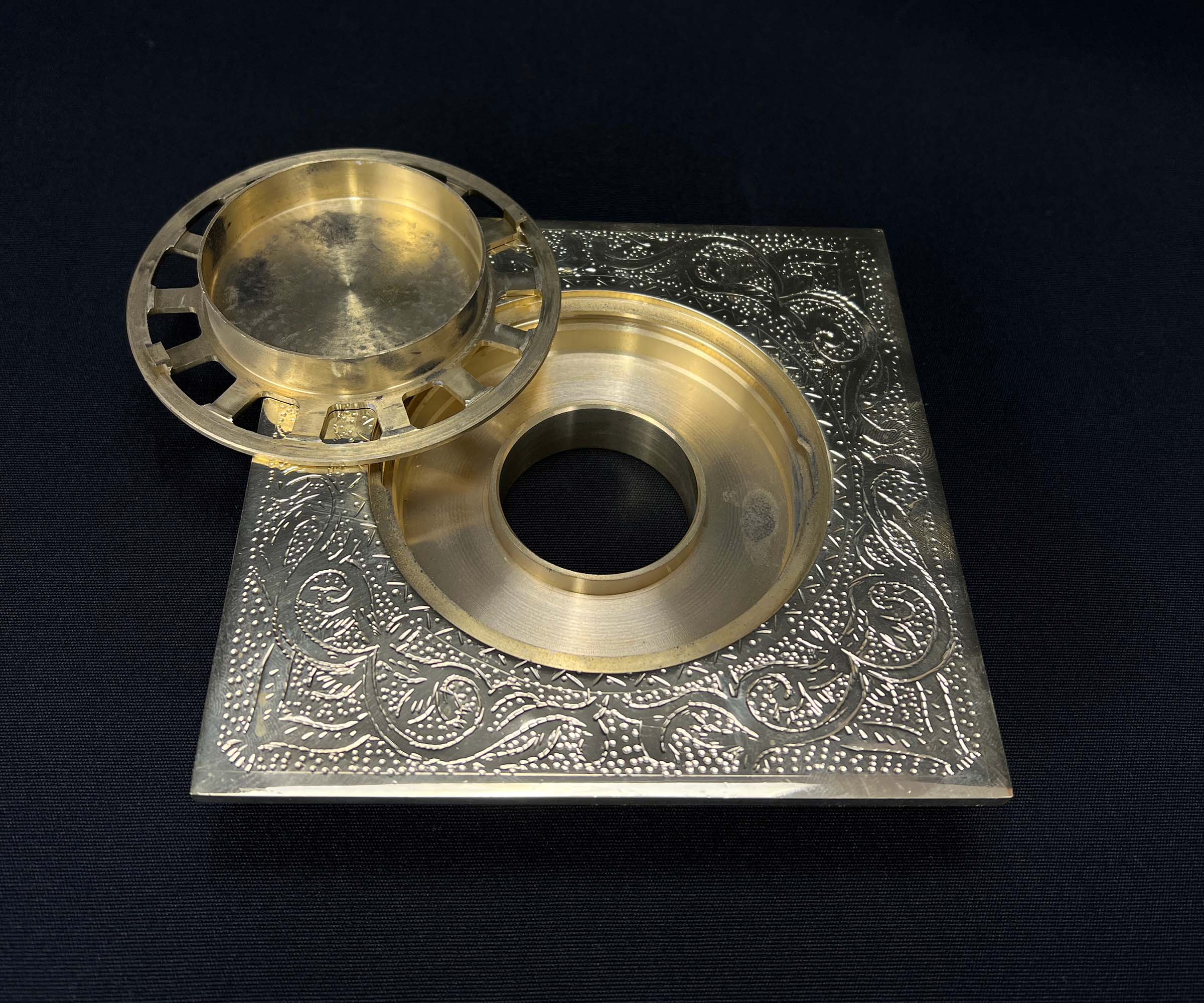 Brass, Bronze, and Silver Finish Options for Engraved Brass Floor Drain