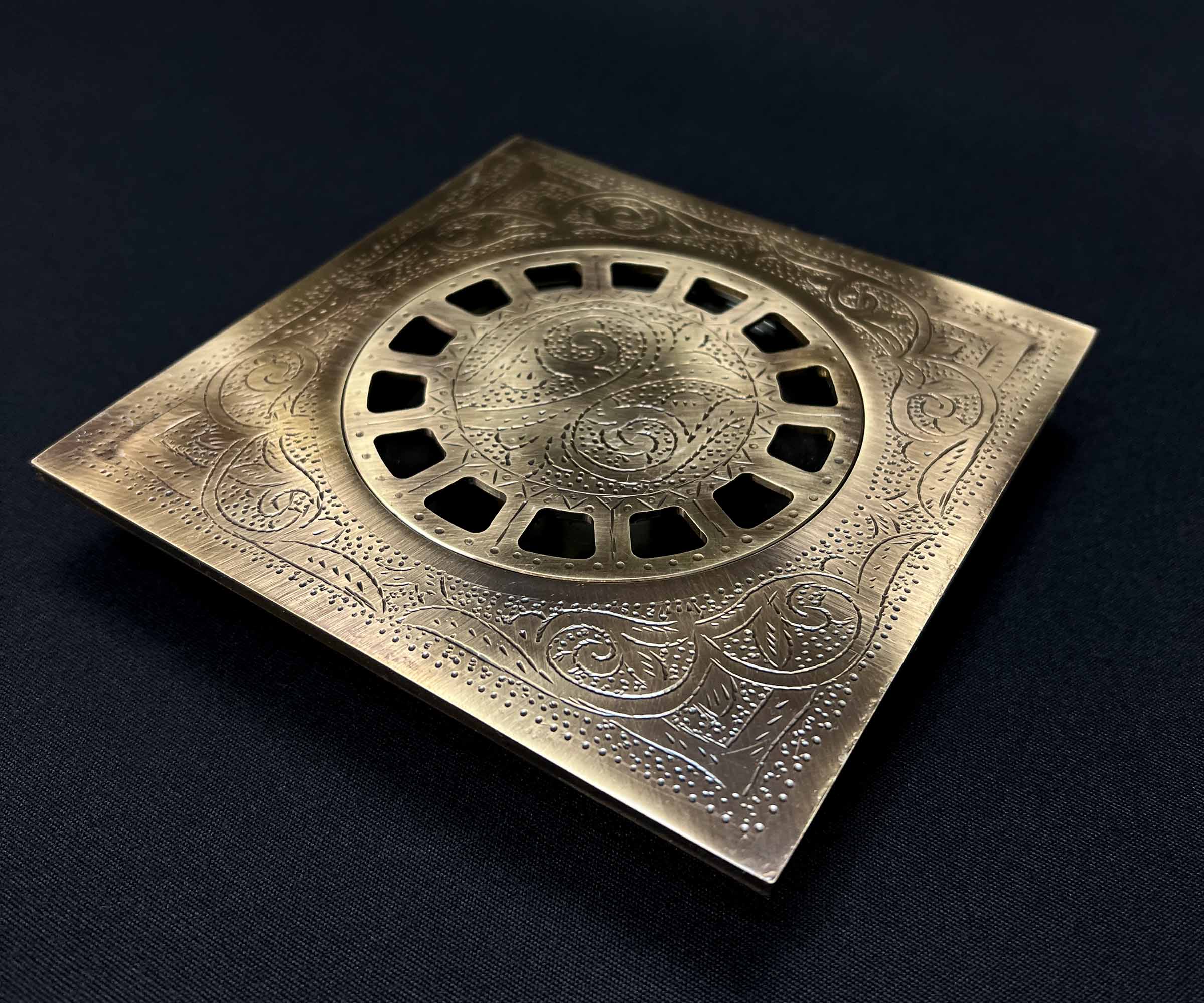 Engraved Brass Floor Drain with Bronze Finish
