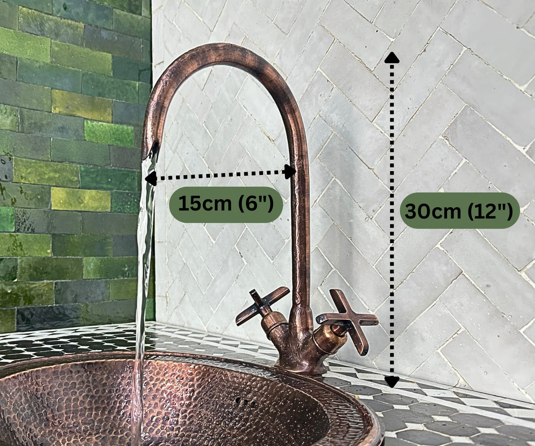 Copper Gooseneck Faucet – Hand-Engraved Moroccan Bathroom Tap