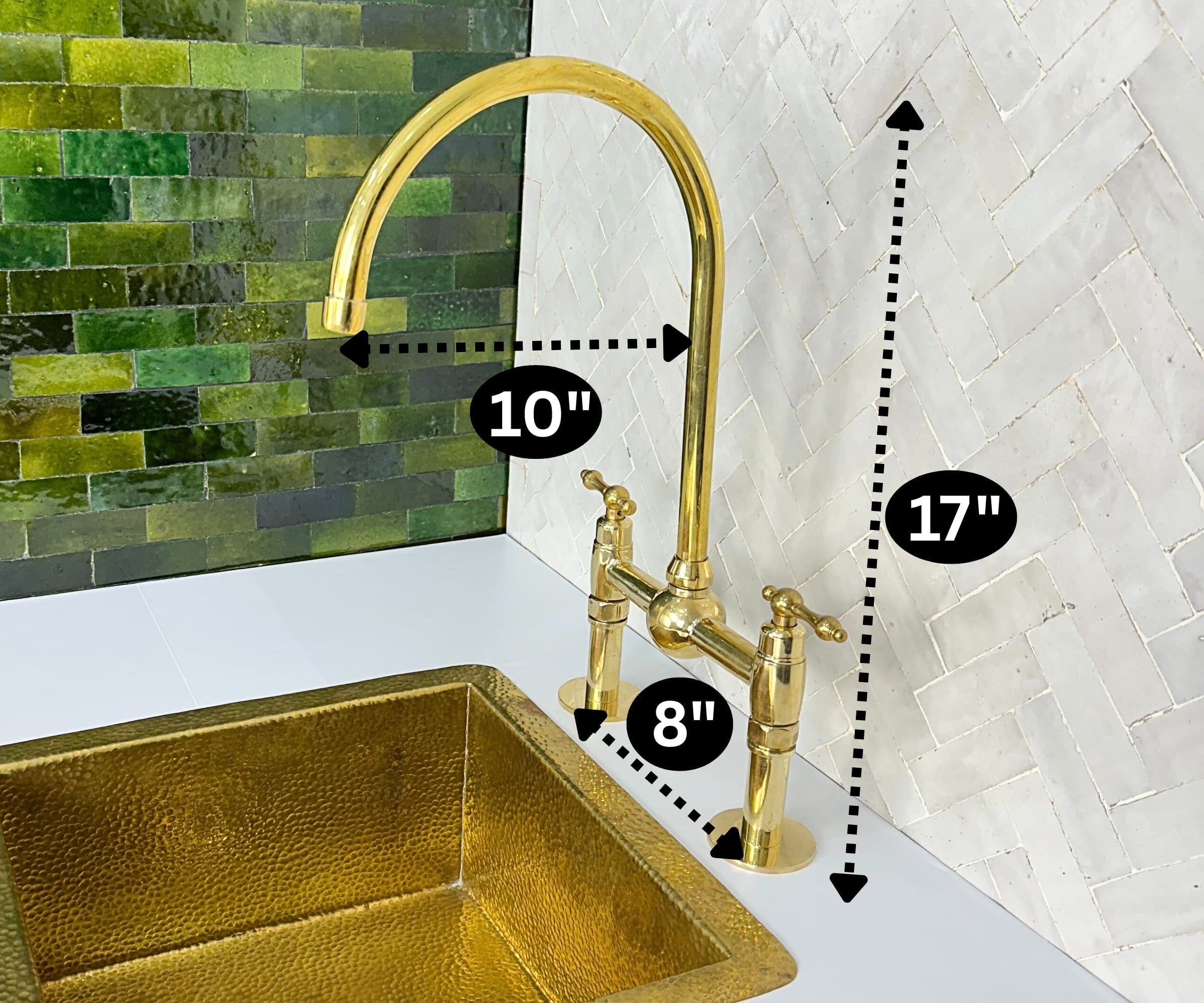 Unlacquered Brass Kitchen Faucet – Solid Brass 8" Bridge Faucet with Sprayer and Straight Legs