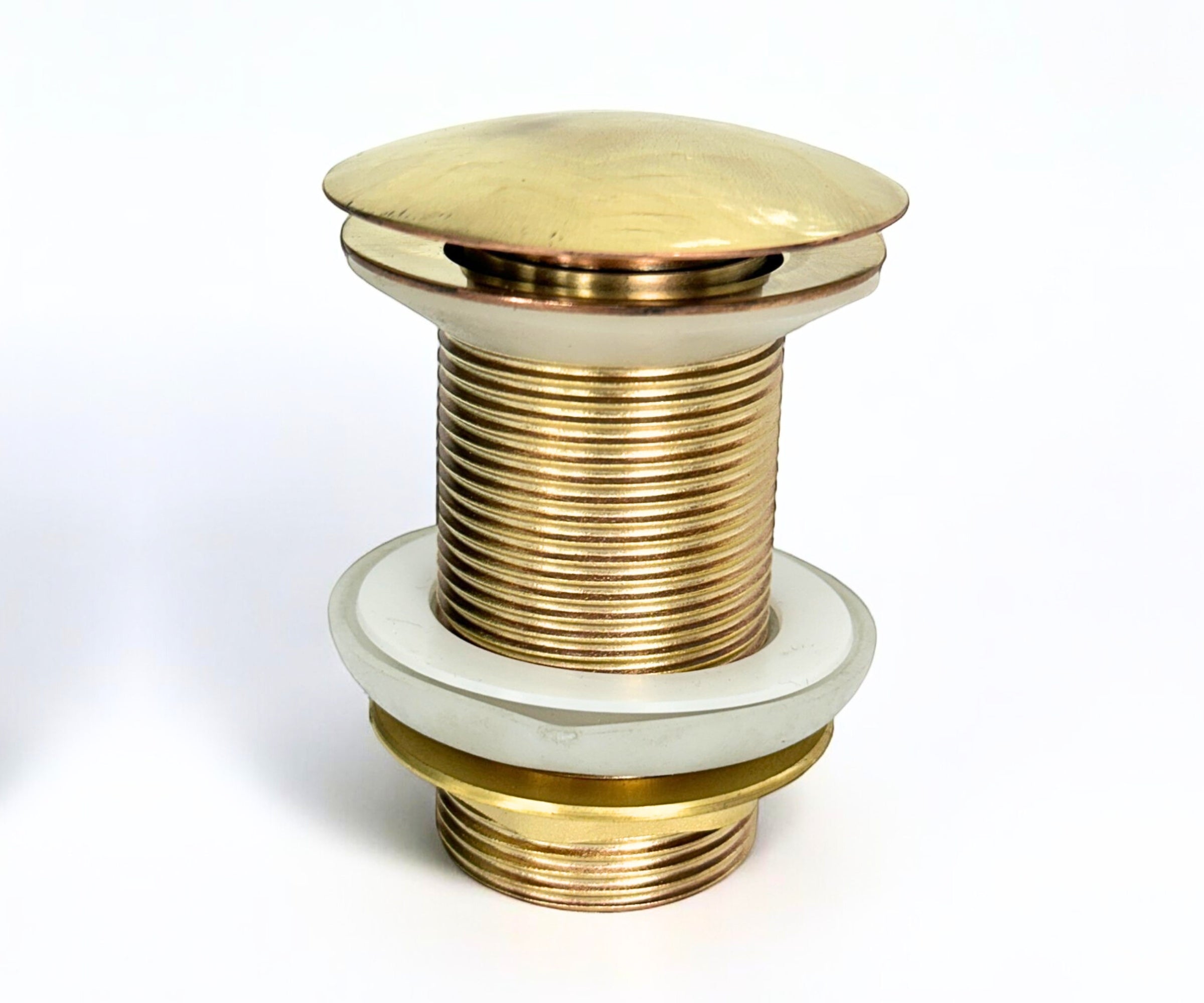 Unlacquered Solid Brass Pop-Up Drain – Handmade Push Button Sink Drain