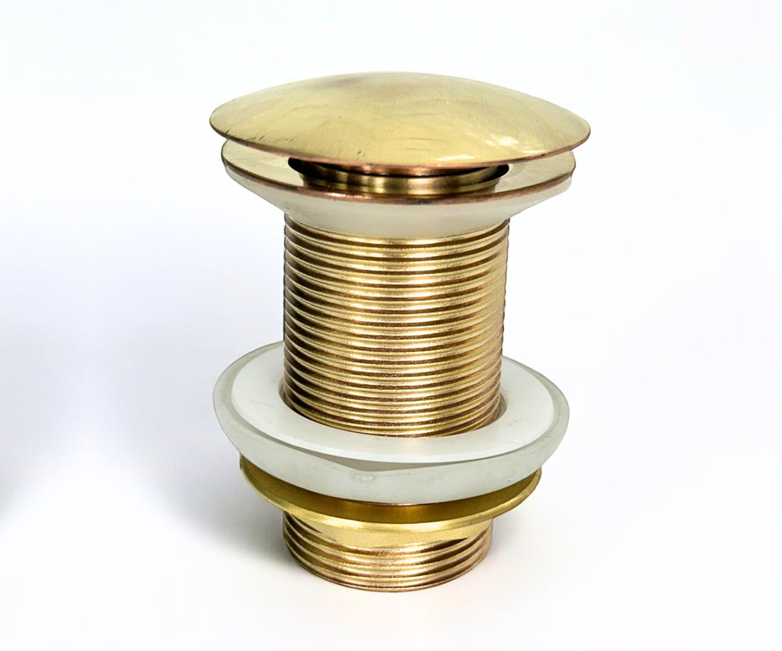 Unlacquered Solid Brass Pop-Up Drain – Handmade Push Button Sink Drain
