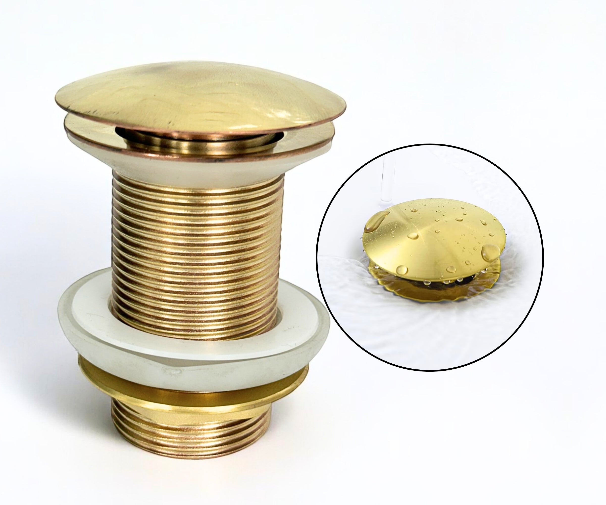 Unlacquered Solid Brass Pop-Up Drain – Handmade Push Button Sink Drain
