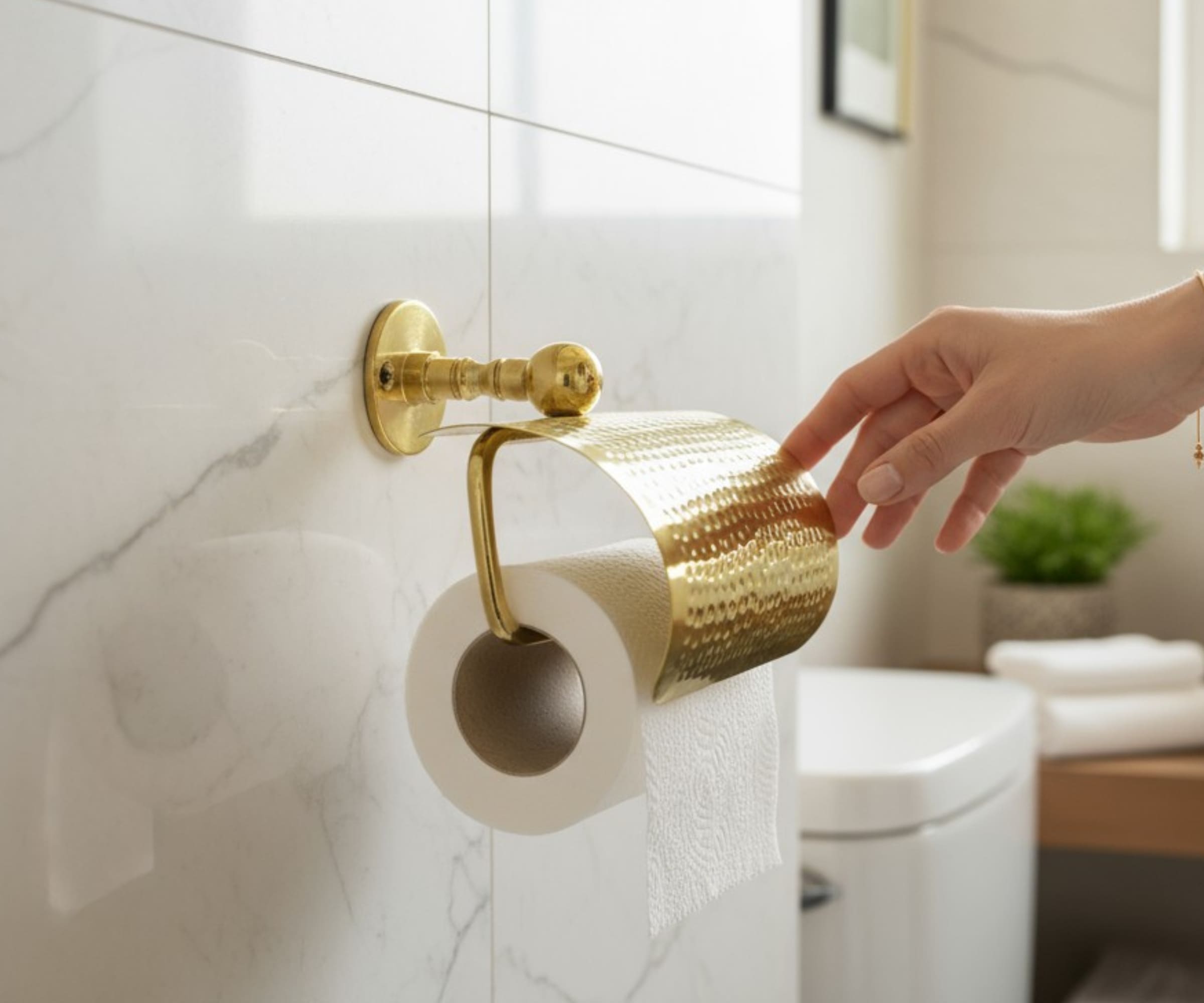 Hammered Brass Toilet Paper Holder – Handmade Moroccan Bathroom Accessory | LuxeBrass