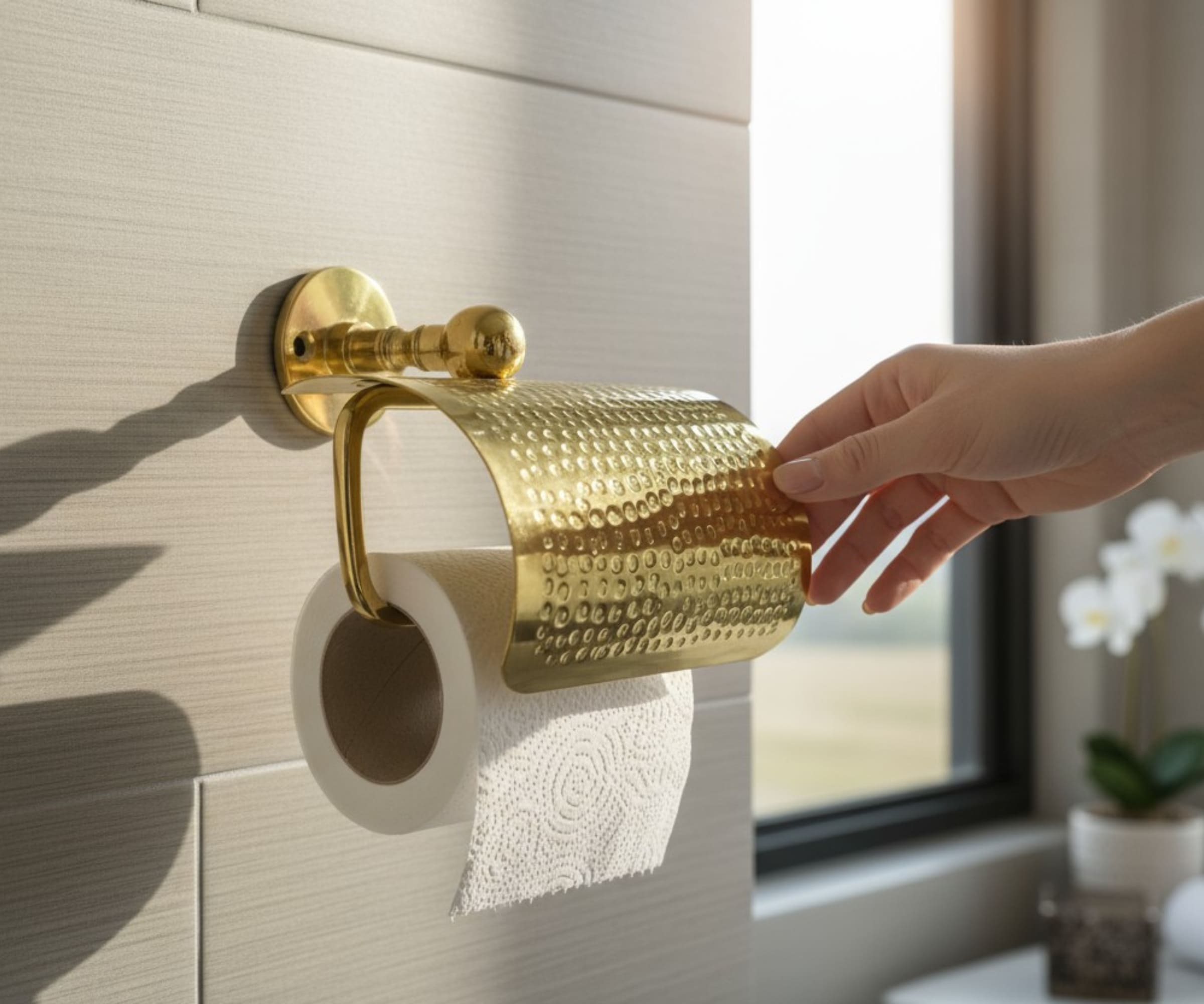 Hammered Brass Toilet Paper Holder – Handmade Moroccan Bathroom Accessory | LuxeBrass
