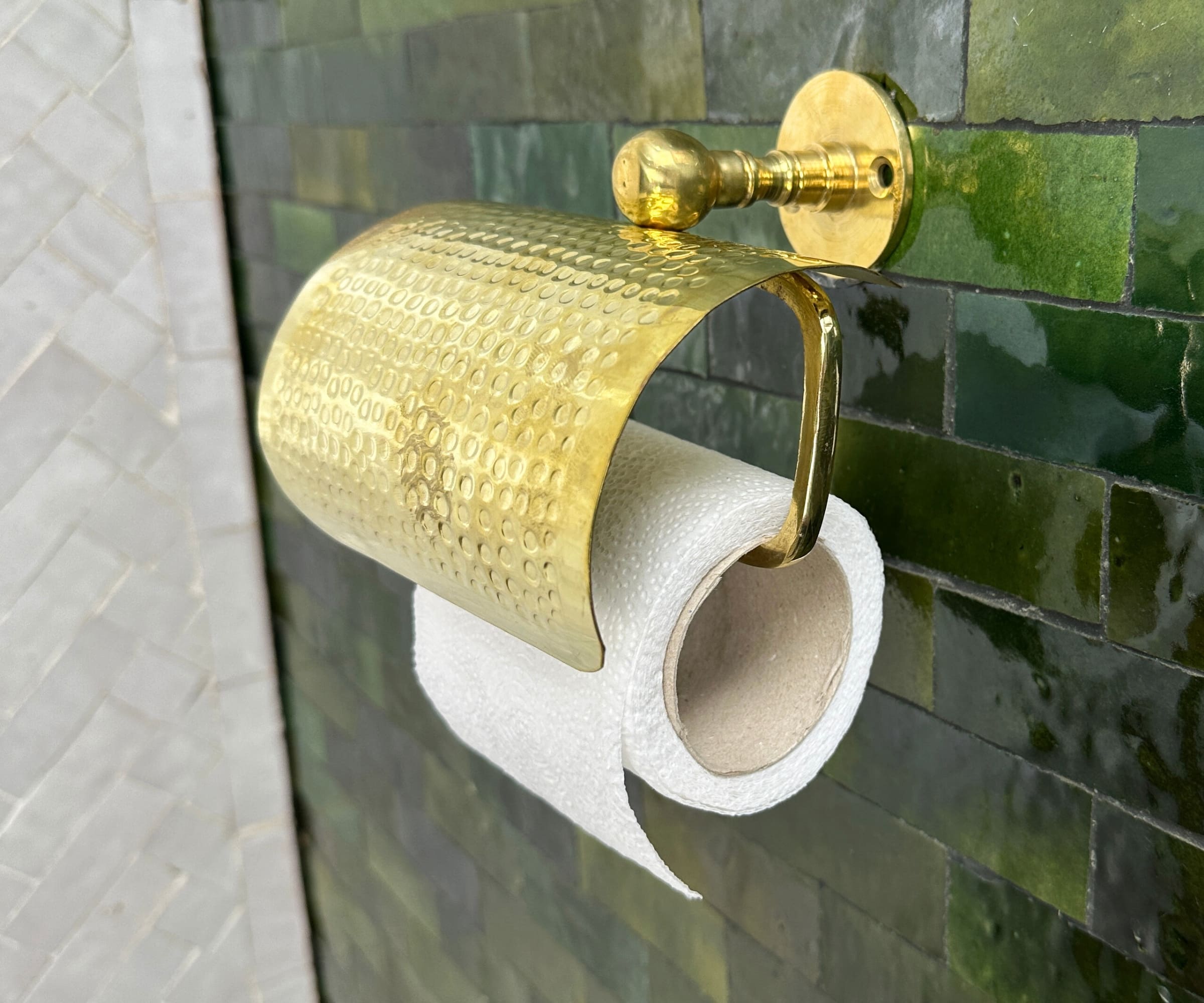 Hammered Brass Toilet Paper Holder – Handmade Moroccan Bathroom Accessory | LuxeBrass