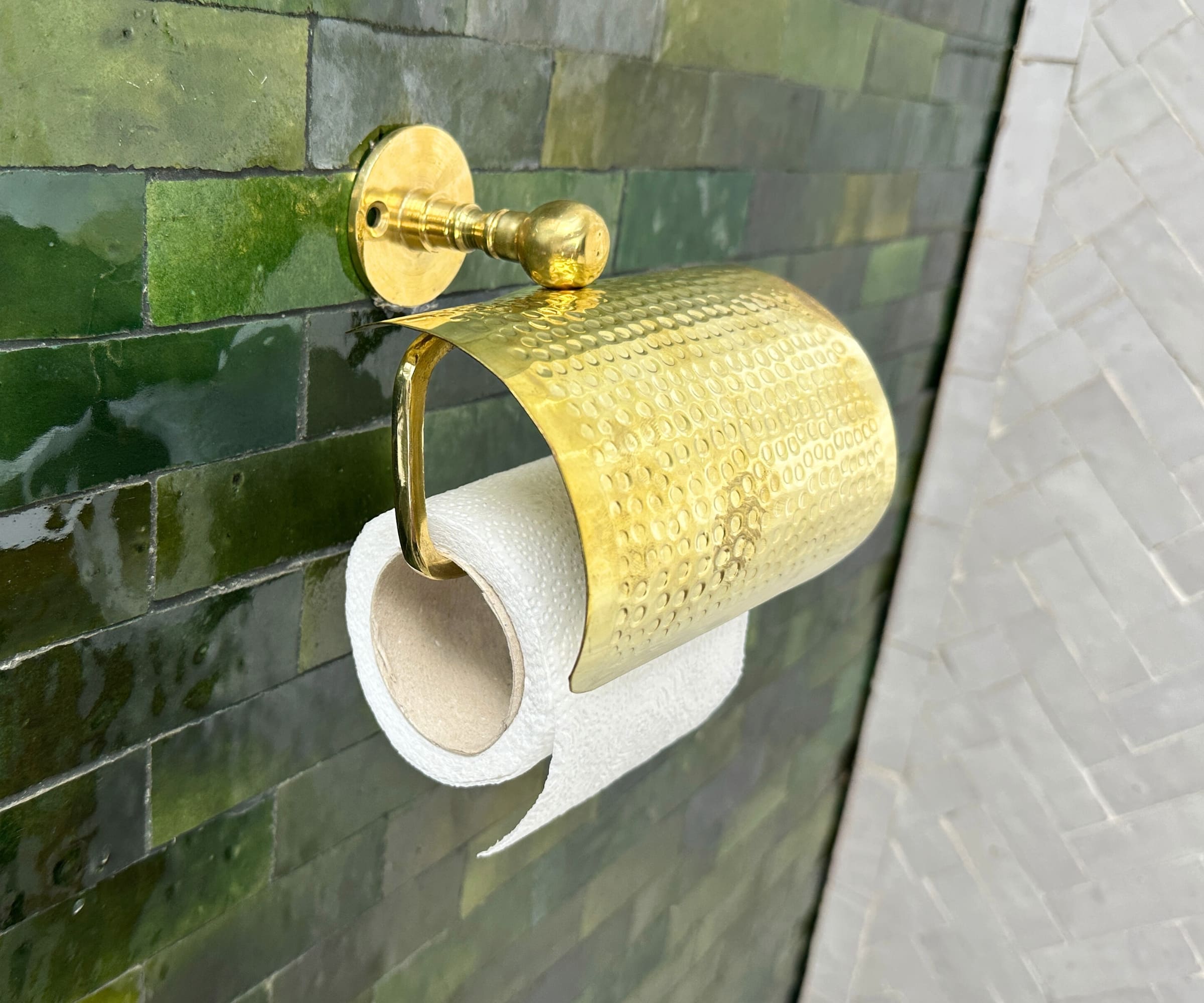 Hammered Brass Toilet Paper Holder – Handmade Moroccan Bathroom Accessory | LuxeBrass