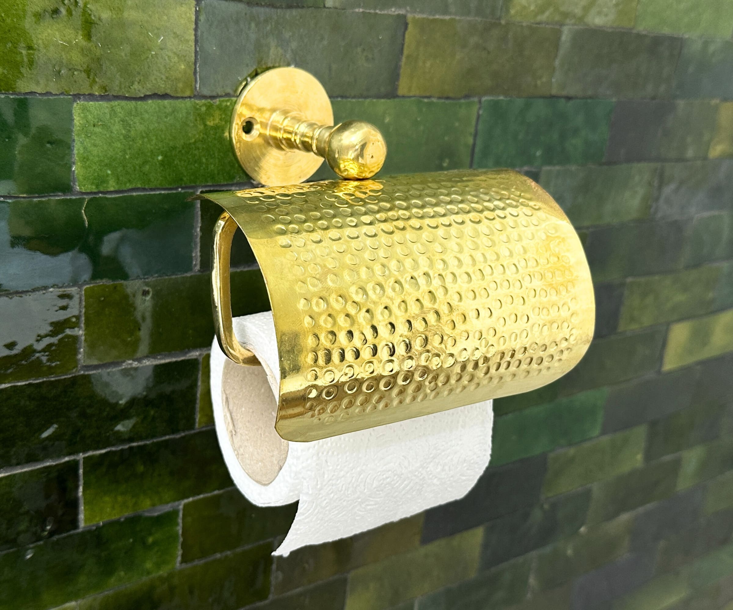 Hammered Brass Toilet Paper Holder – Handmade Moroccan Bathroom Accessory | LuxeBrass