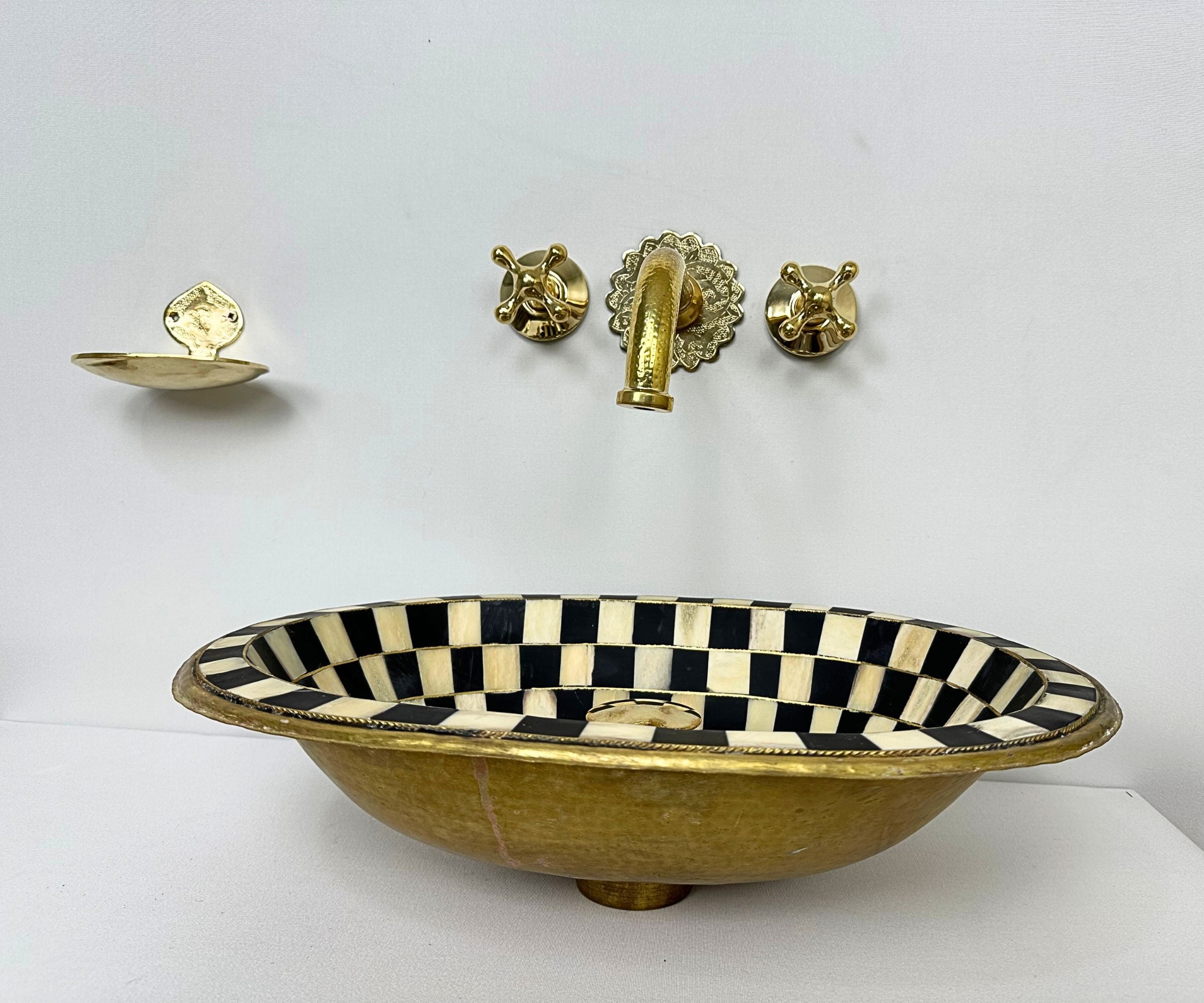 Hammered Wall  Faucet with Floral Cover Plate