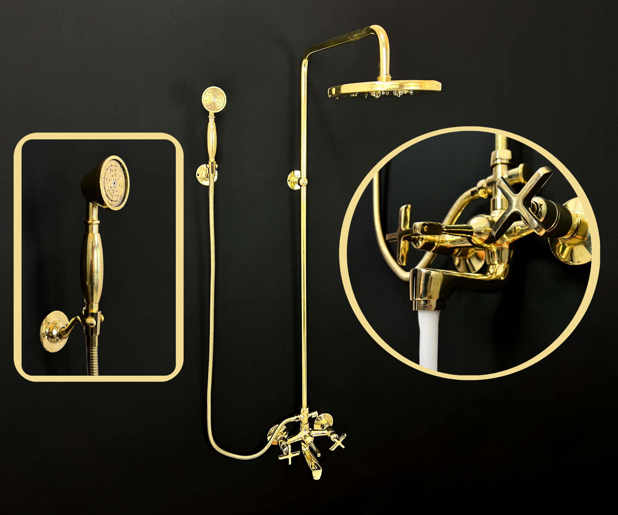 Unlacquered Brass Shower System with Tub Filler