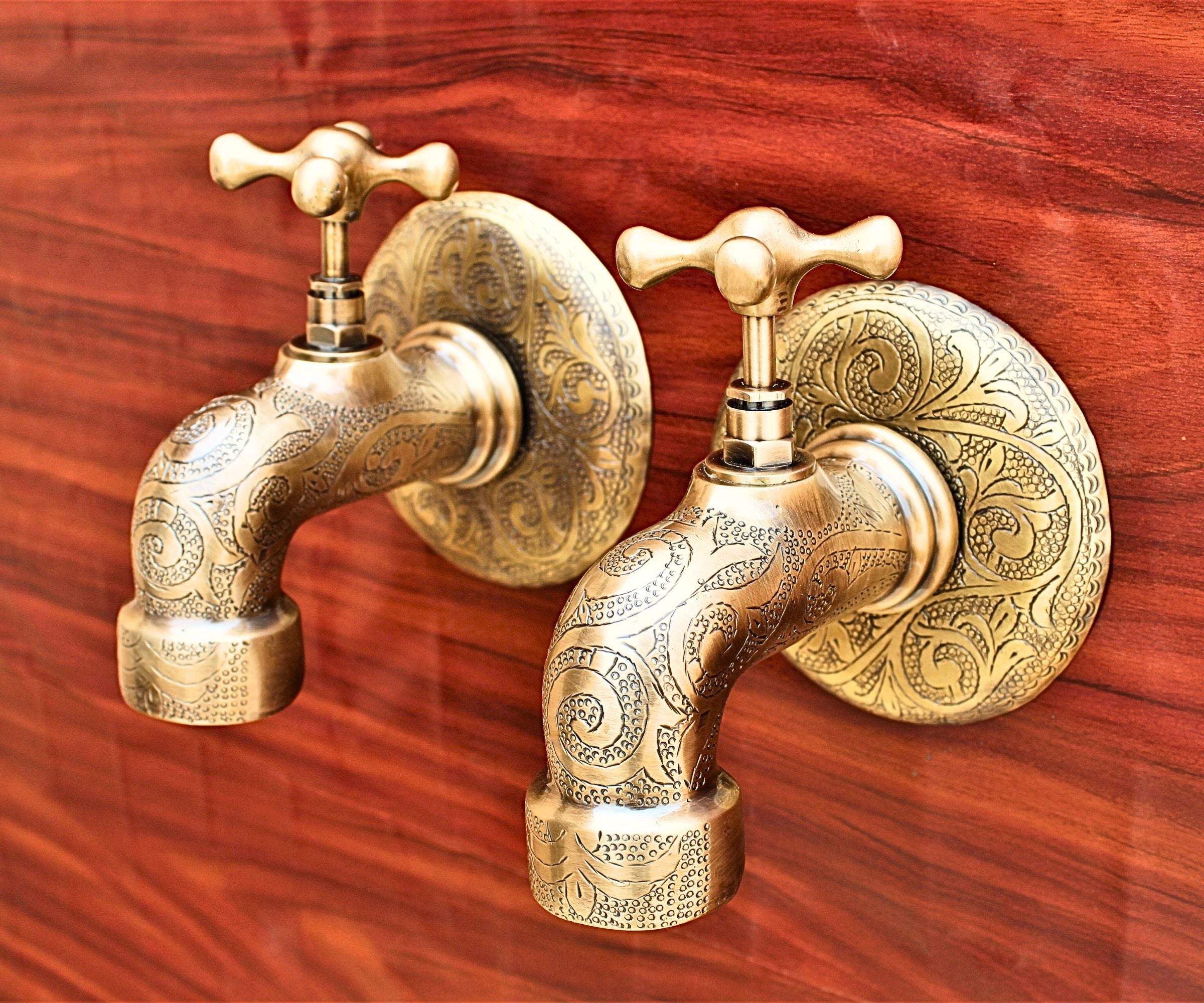 Moroccan Wall Faucet with Unique Finishes – Engraved Brass Wall Tap