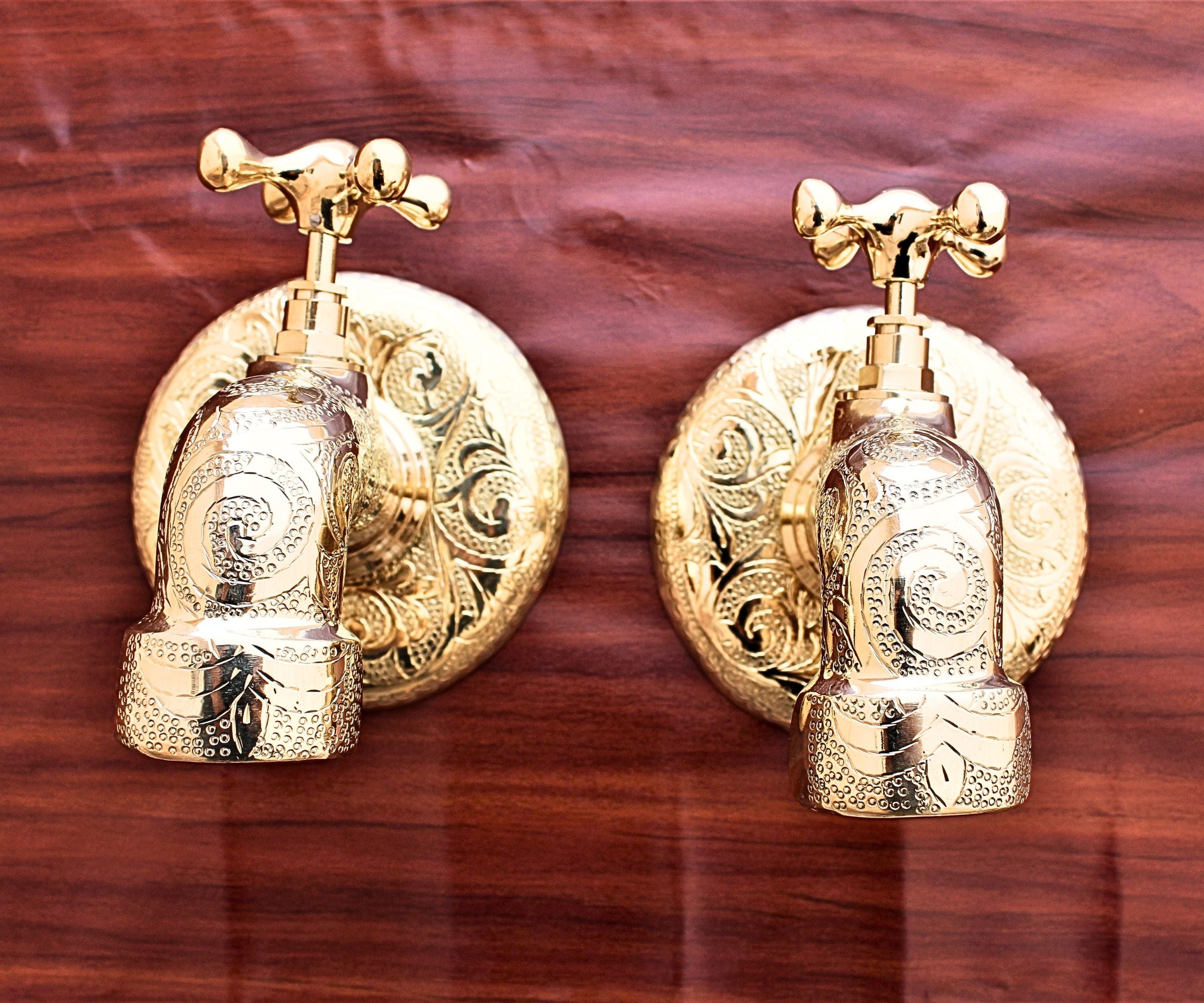 Moroccan Wall Faucet with Unique Finishes – Engraved Brass Wall Tap