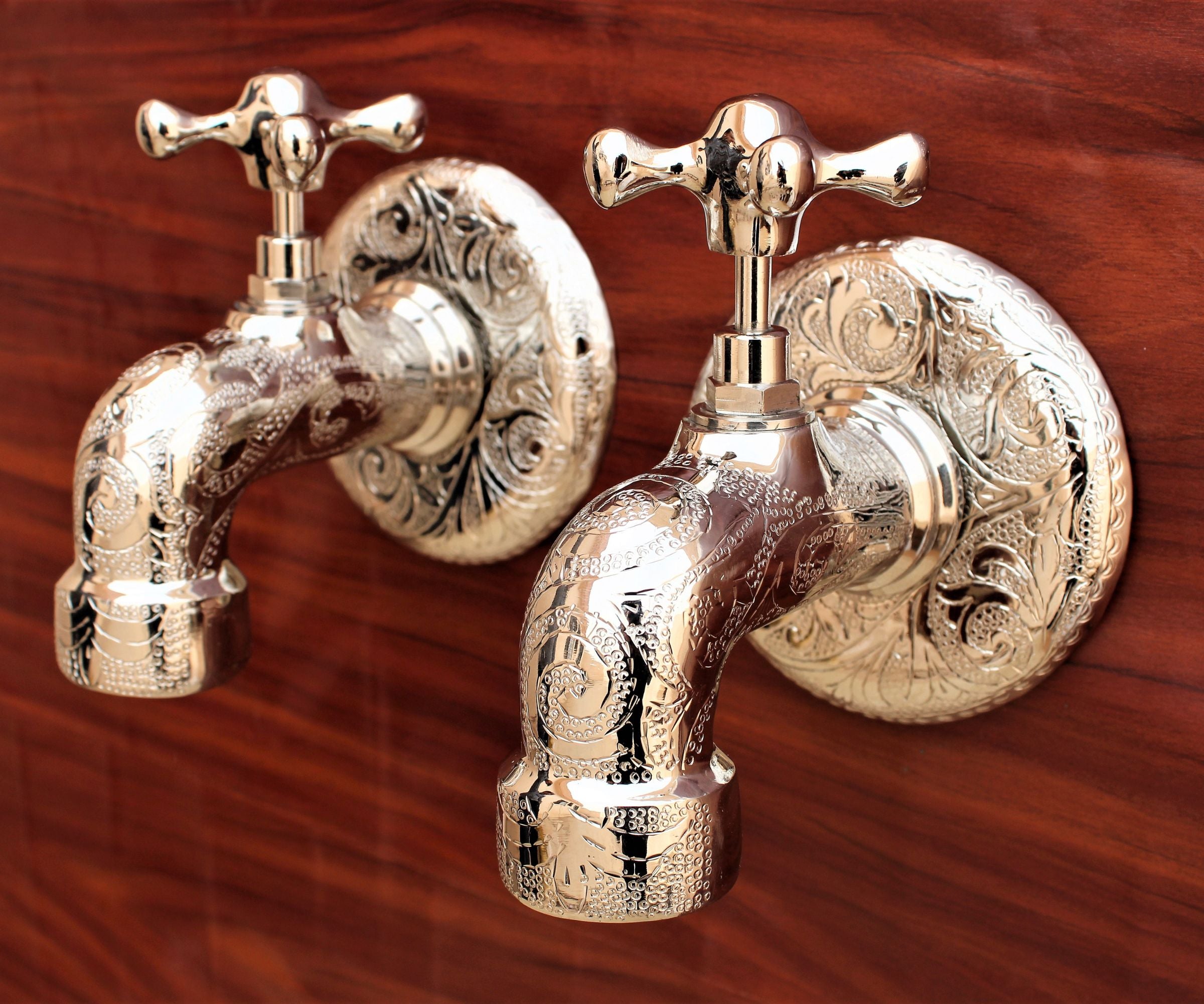 Moroccan Wall Faucet with Unique Finishes – Engraved Brass Wall Tap