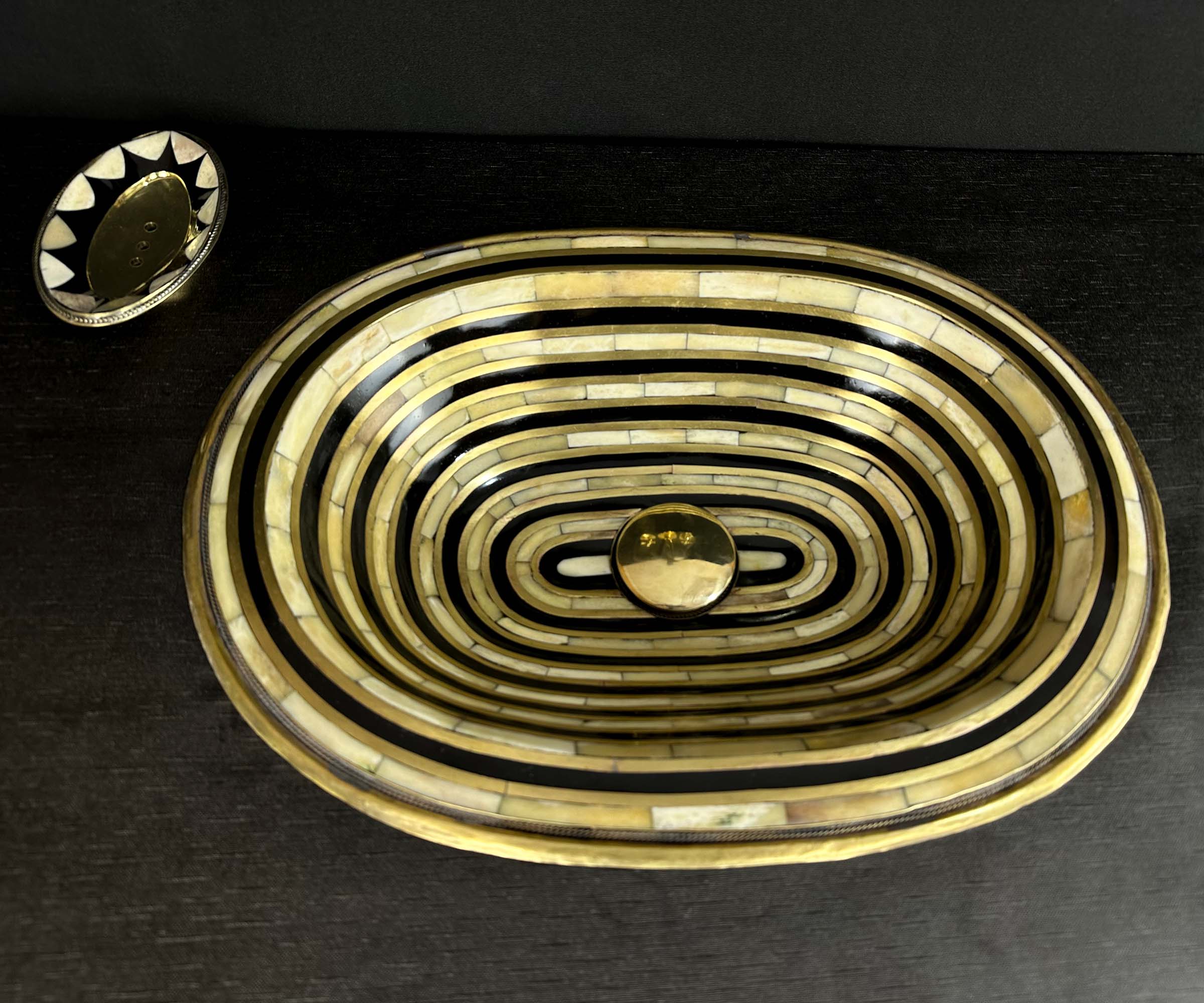 Solid Brass Bathroom Sink with Resin and Bone Accents