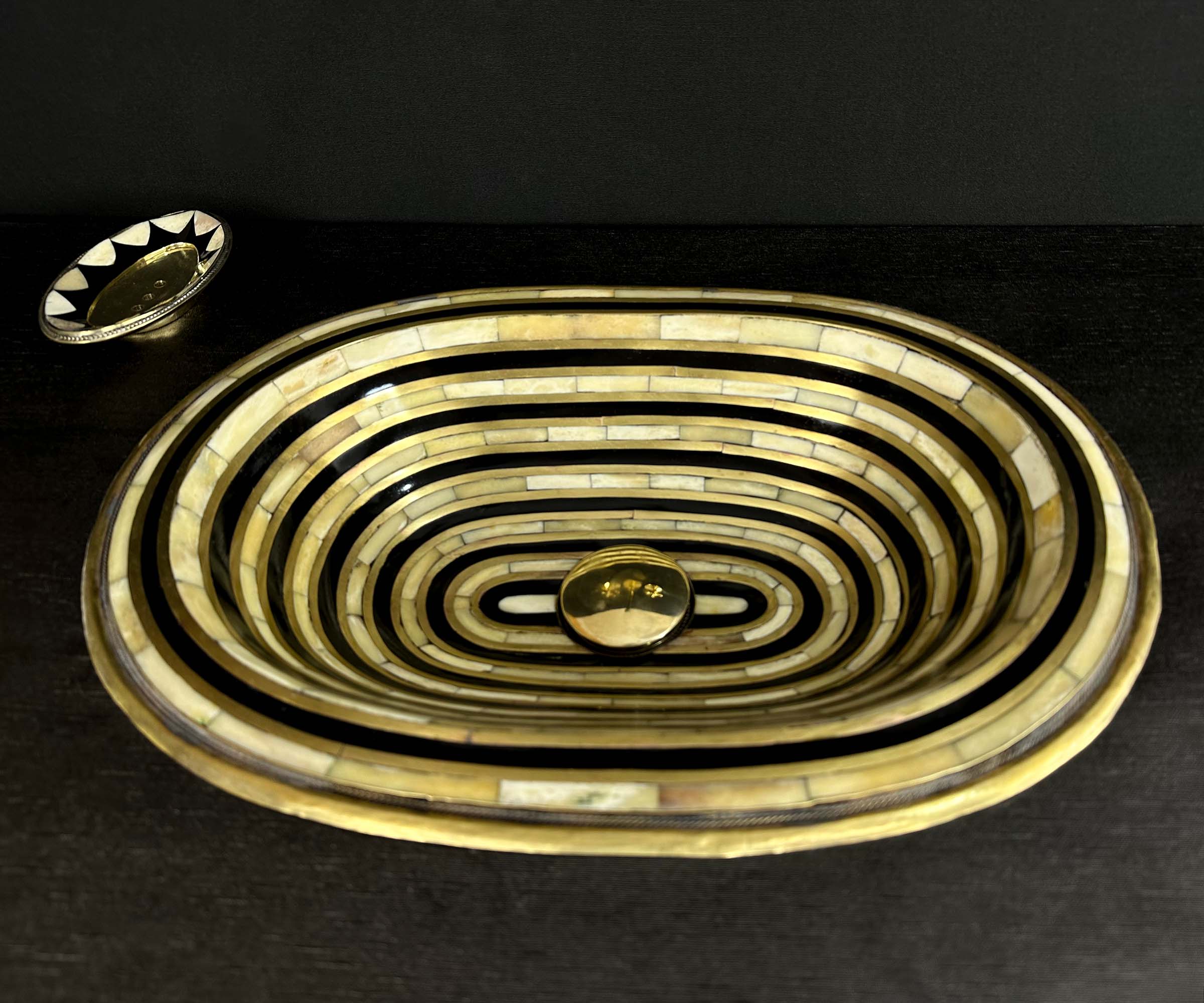 Solid Brass Bathroom Sink with Resin and Bone Accents