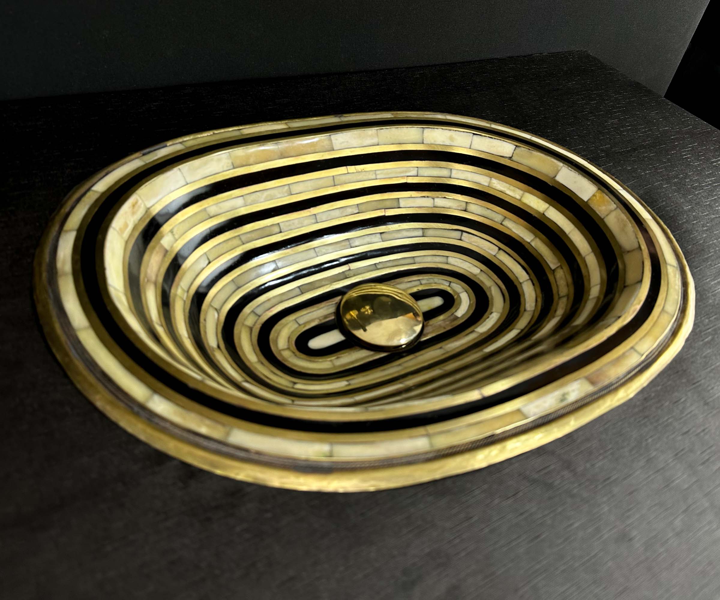 Solid Brass Bathroom Sink with Resin and Bone Accents