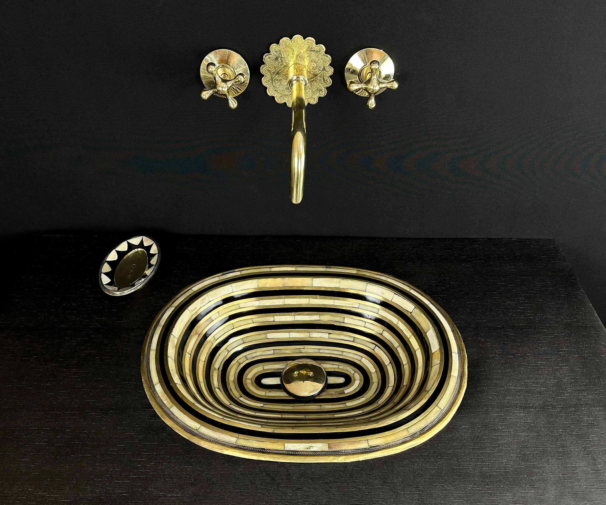 Solid Brass Bathroom Sink with Resin and Bone Accents