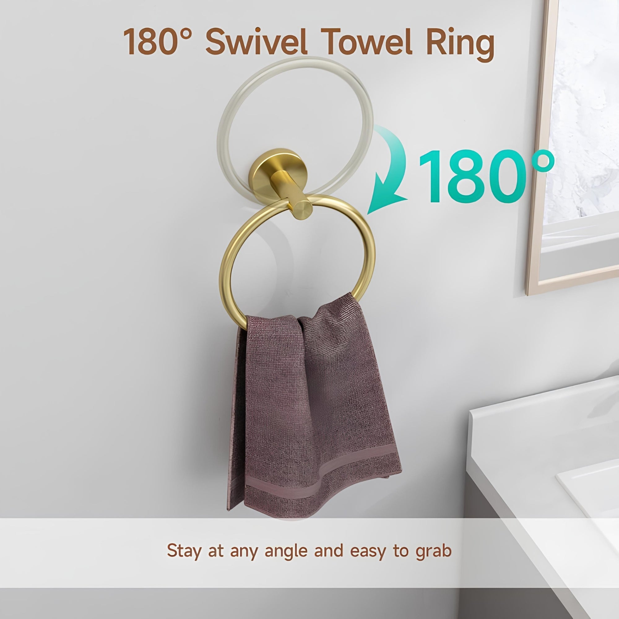 Solid Brass Swivel Towel Ring – Wall Mounted Bathroom Hand Towel Holder, 180° Rotating Design