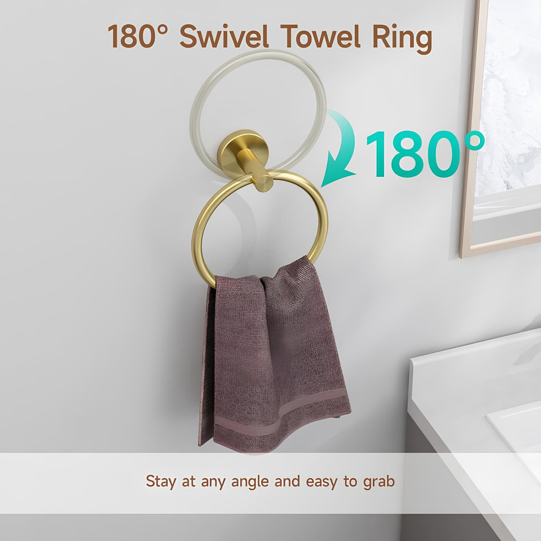 Solid Brass Swivel Towel Ring – Wall Mounted Bathroom Hand Towel Holder, 180° Rotating Design