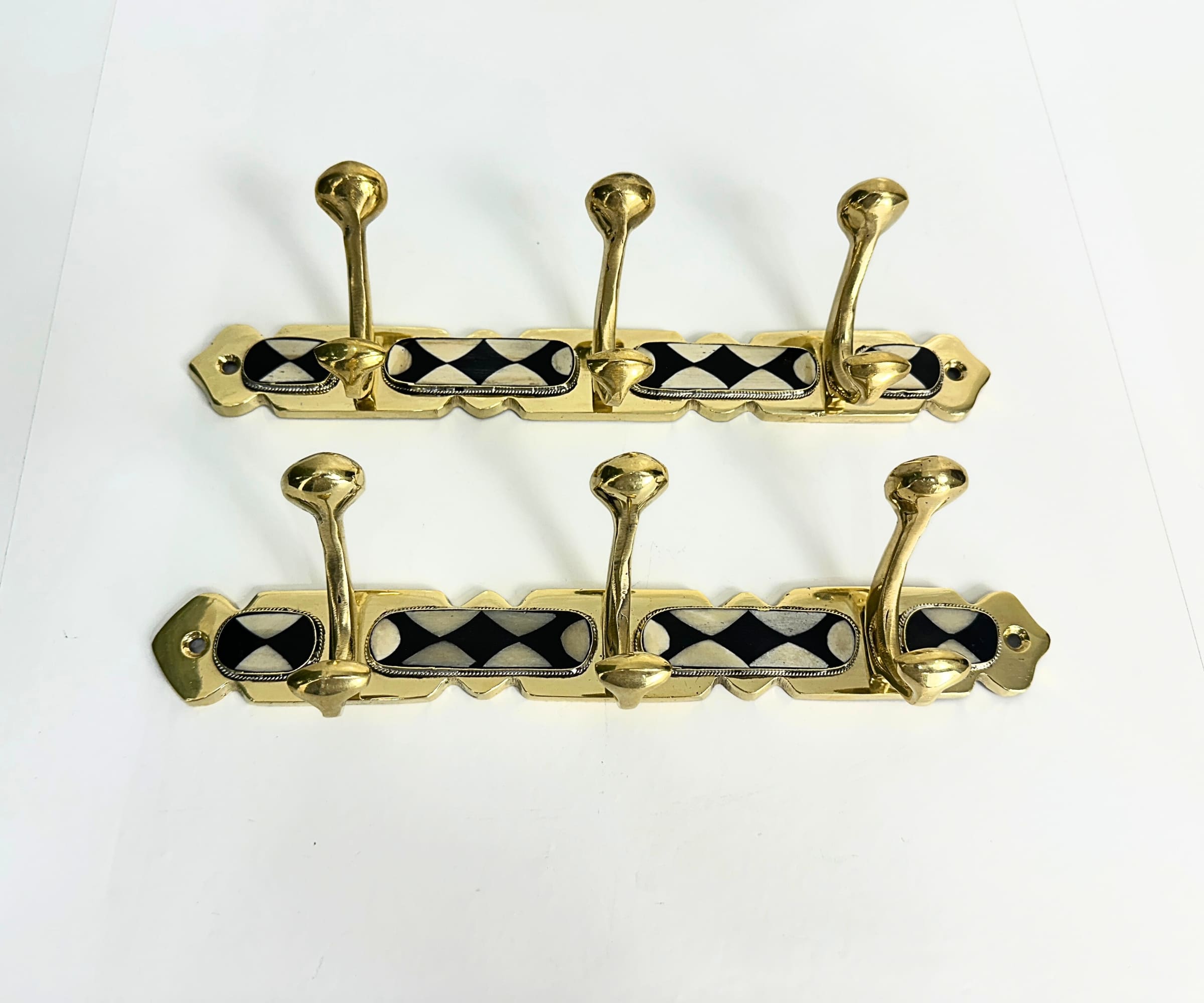 Brass Wall Hooks – Solid Brass Coat Rack with Black & White Resin