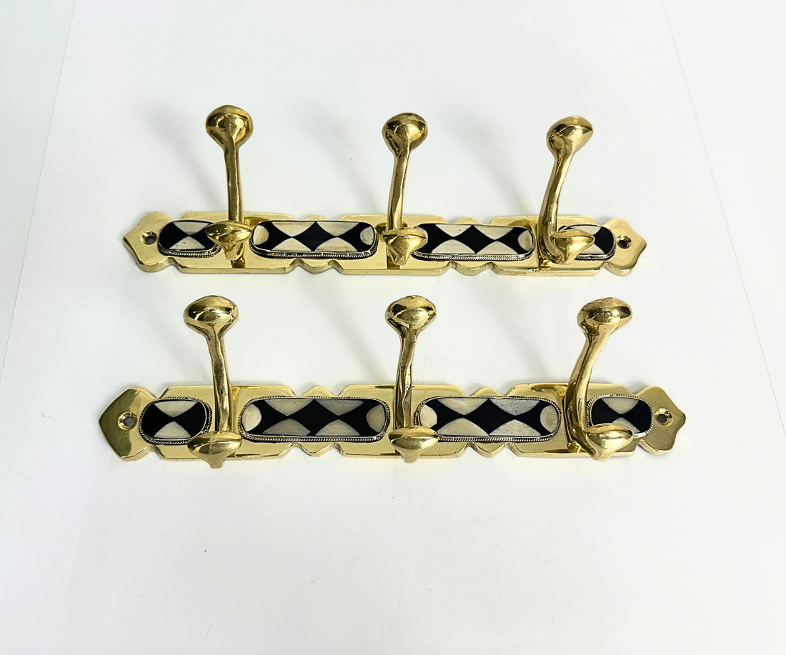 Brass Wall Hooks – Solid Brass Coat Rack with Black & White Resin