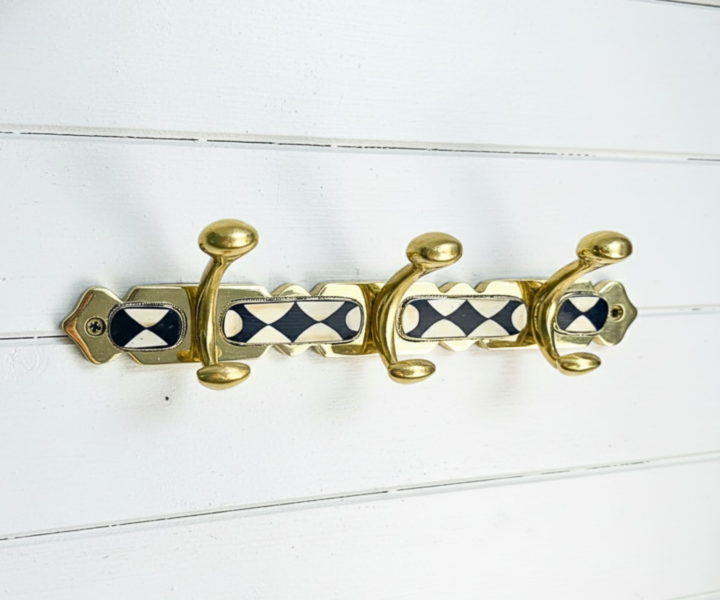 Brass Wall Hooks – Solid Brass Coat Rack with Black & White Resin