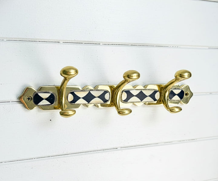Brass Wall Hooks – Solid Brass Coat Rack with Black & White Resin