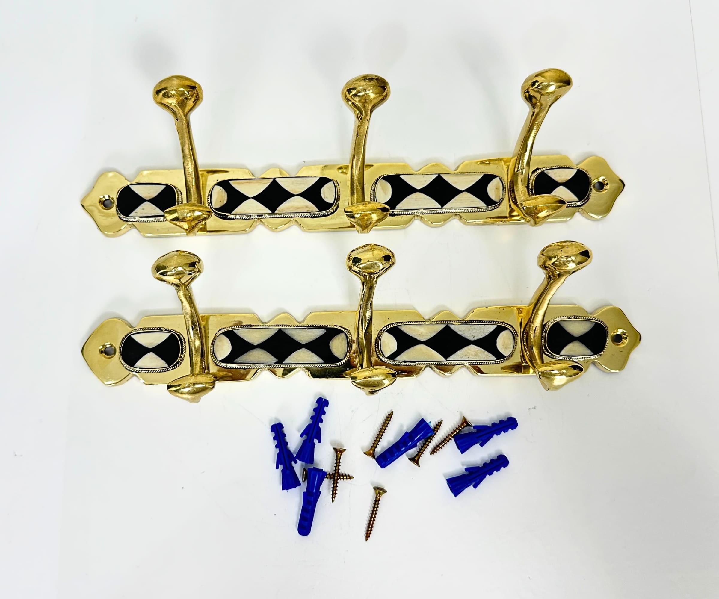Brass Wall Hooks – Solid Brass Coat Rack with Black & White Resin