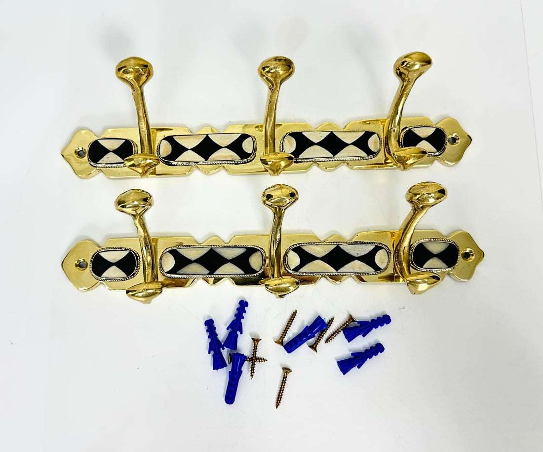 Brass Wall Hooks – Solid Brass Coat Rack with Black & White Resin