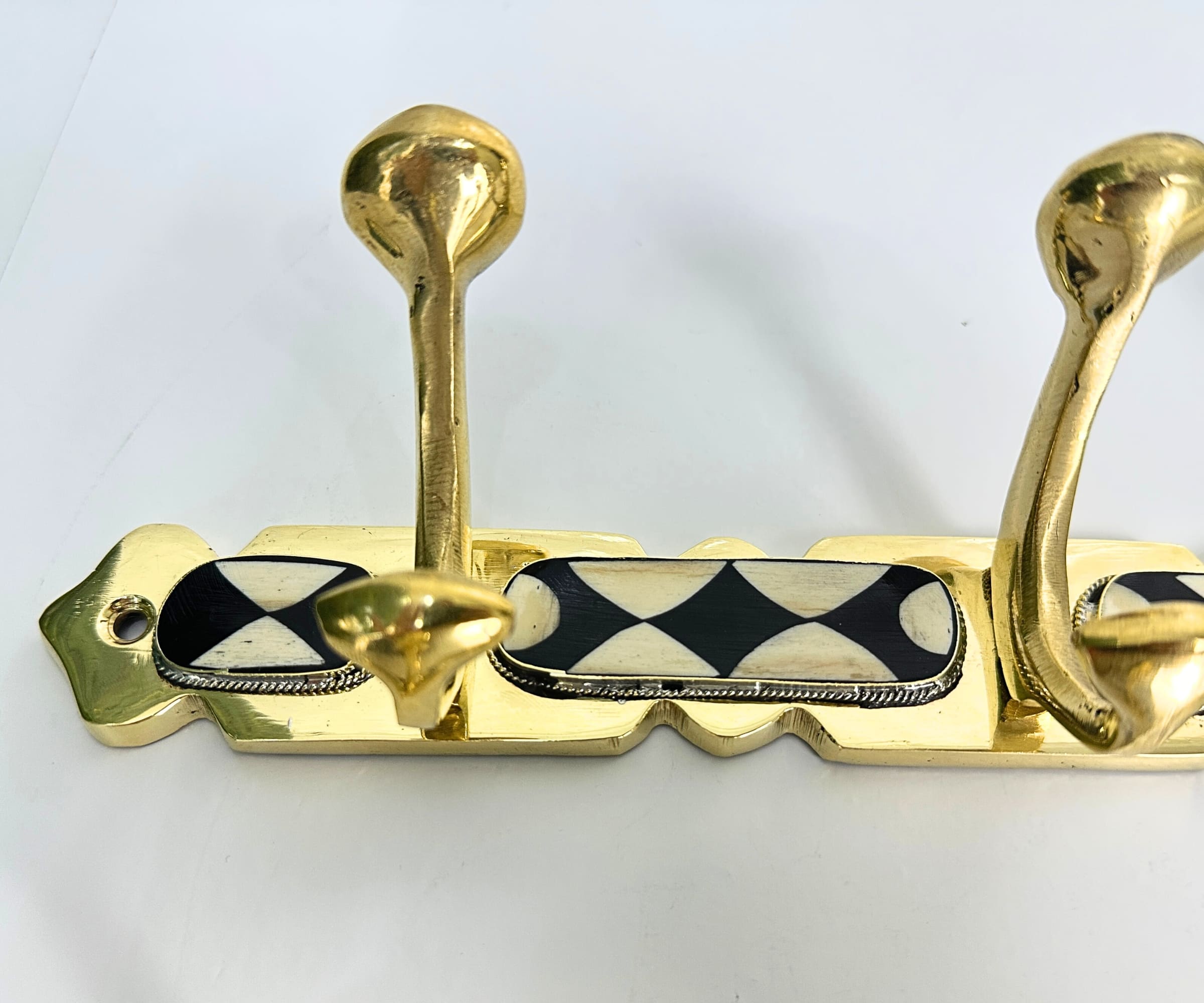 Brass Wall Hooks – Solid Brass Coat Rack with Black & White Resin