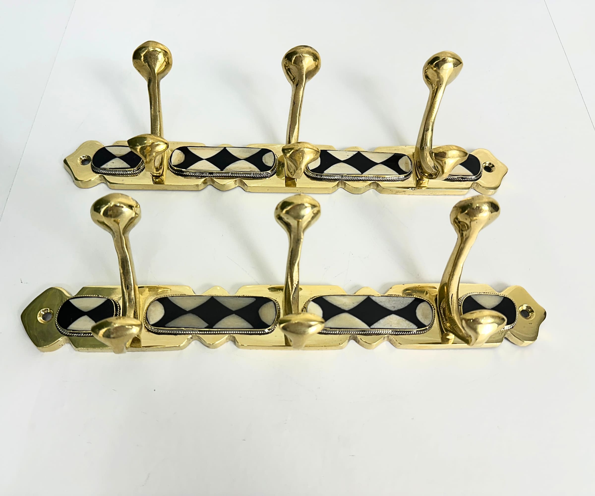 Brass Wall Hooks – Solid Brass Coat Rack with Black & White Resin