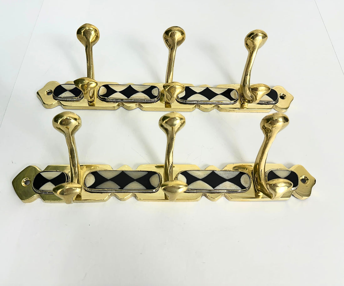 Brass Wall Hooks – Solid Brass Coat Rack with Black & White Resin