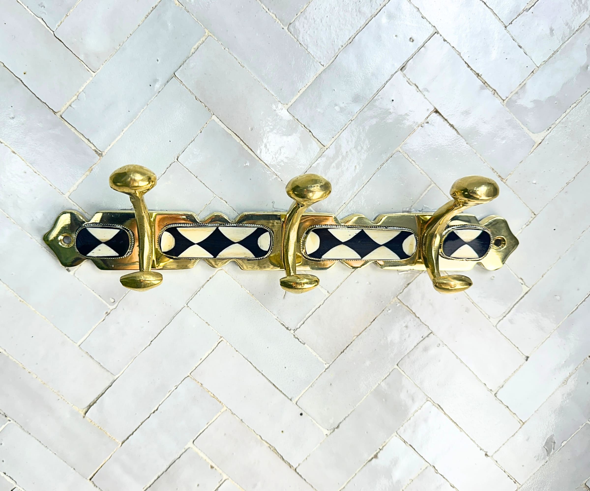 Brass Wall Hooks – Solid Brass Coat Rack with Black & White Resin