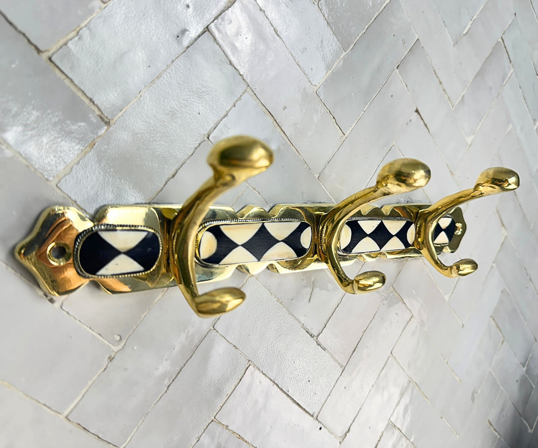 Brass Wall Hooks – Solid Brass Coat Rack with Black & White Resin