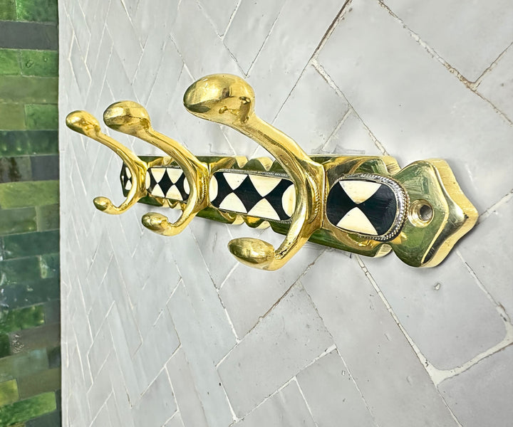 Brass Wall Hooks – Solid Brass Coat Rack with Black & White Resin