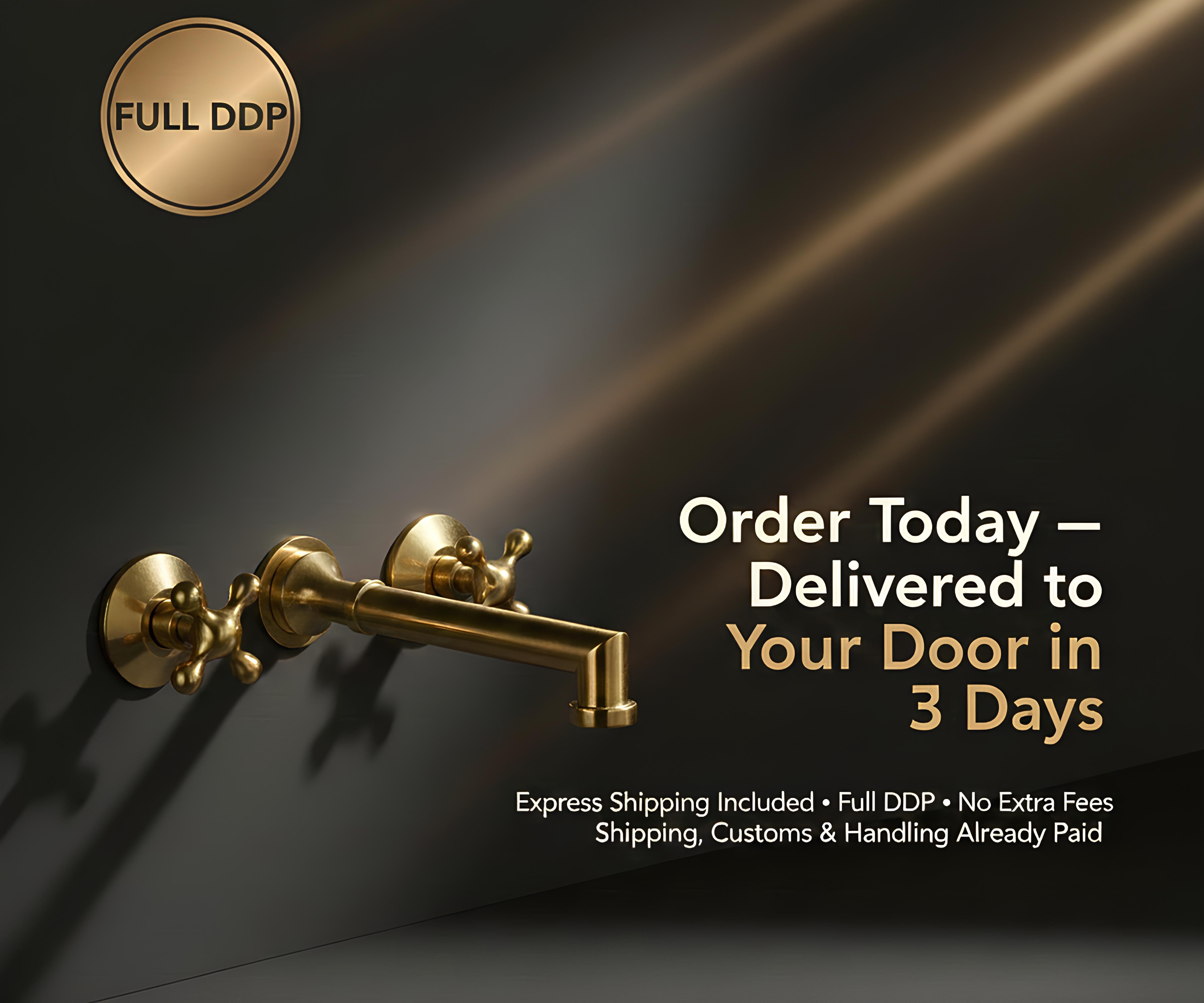 Solid Brass Wall Mount Bathroom Faucet – 8" Spout Vessel Sink Tap, Unlacquered Brass