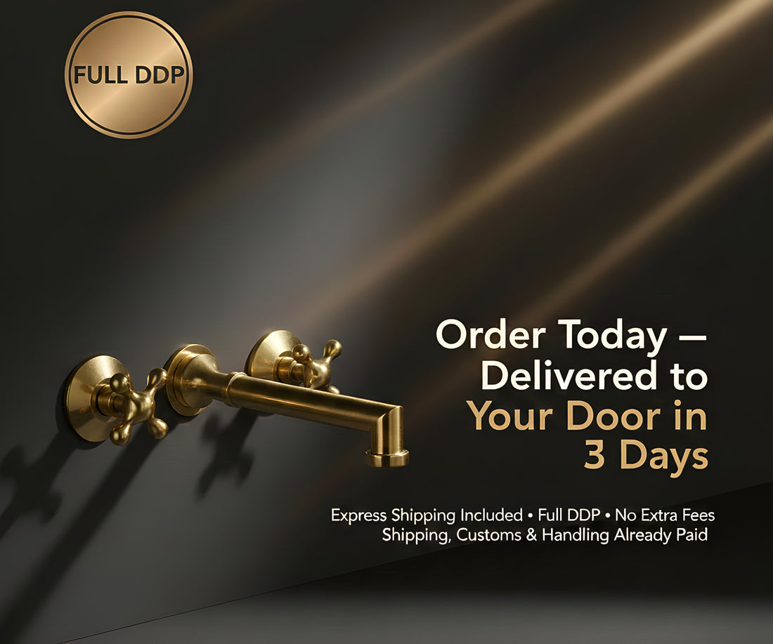 Solid Brass Wall Mount Bathroom Faucet – 8" Spout Vessel Sink Tap, Unlacquered Brass