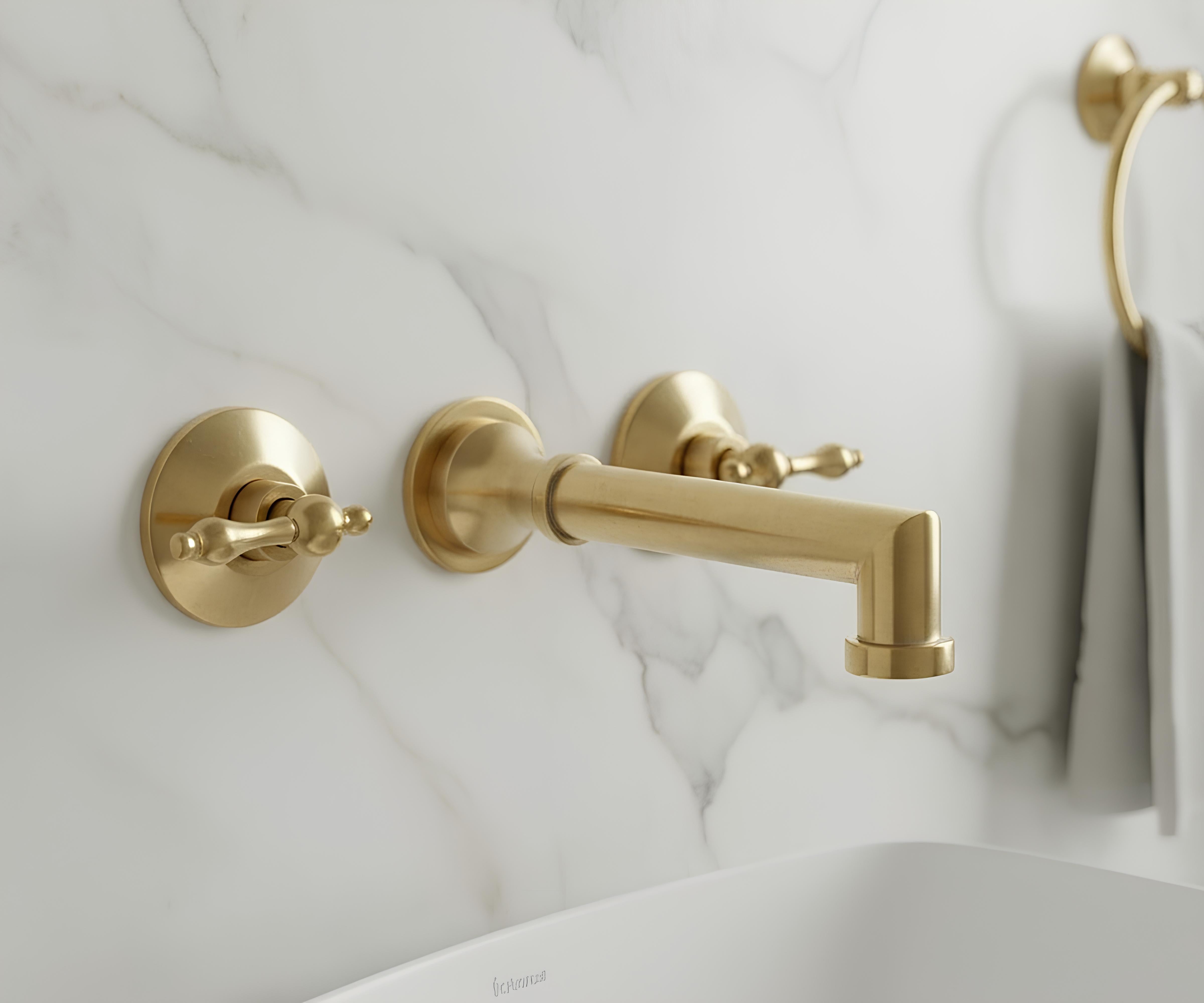 Solid Brass Wall Mount Bathroom Faucet – 8" Spout Vessel Sink Tap, Unlacquered Brass