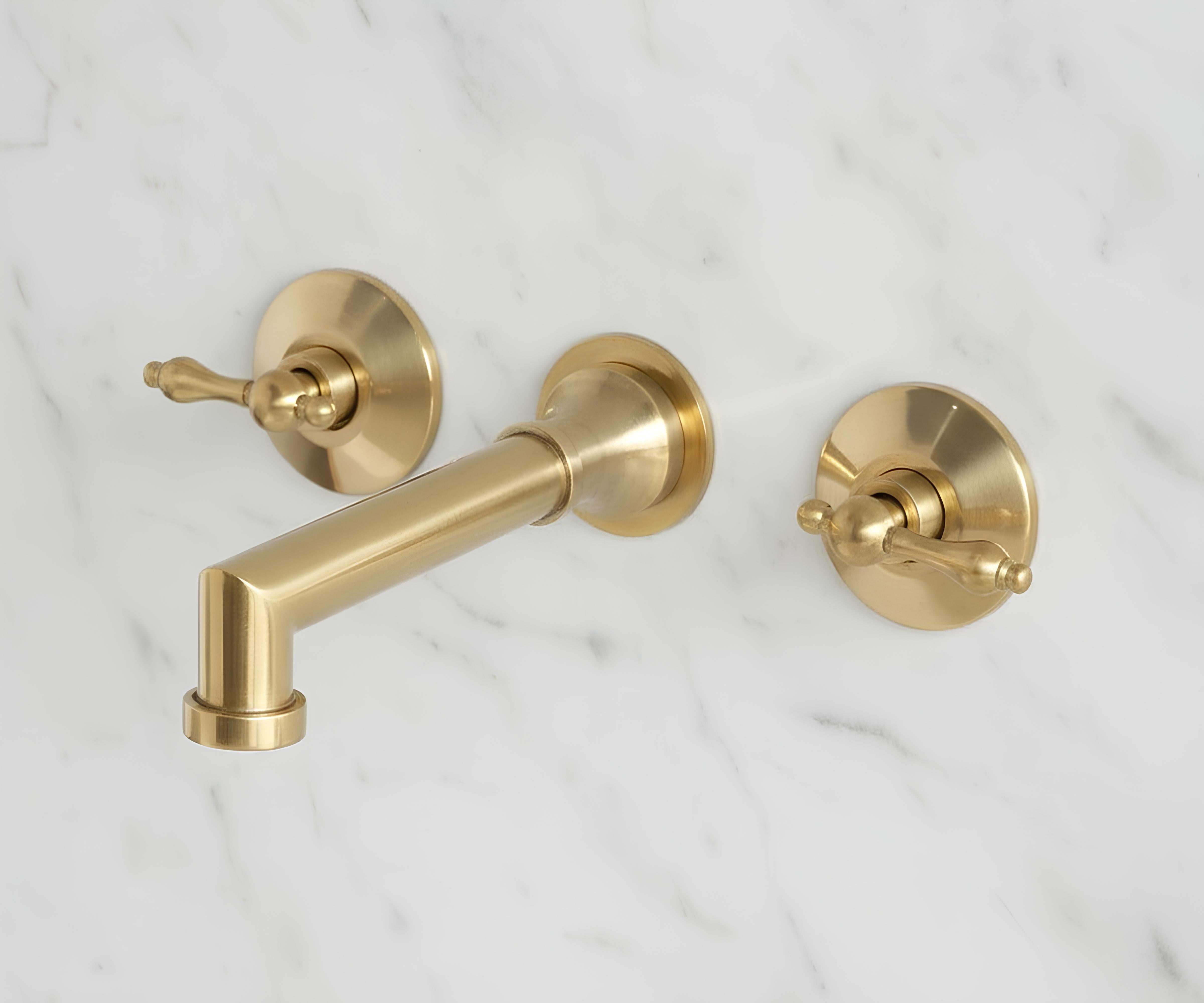 Solid Brass Wall Mount Bathroom Faucet – 8" Spout Vessel Sink Tap, Unlacquered Brass