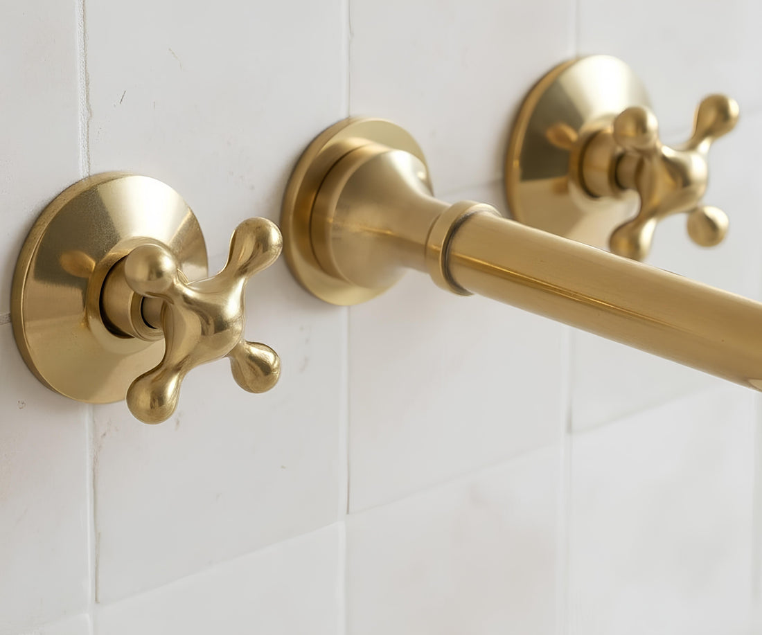 Solid Brass Wall Mount Bathroom Faucet – 8" Spout Vessel Sink Tap, Unlacquered Brass