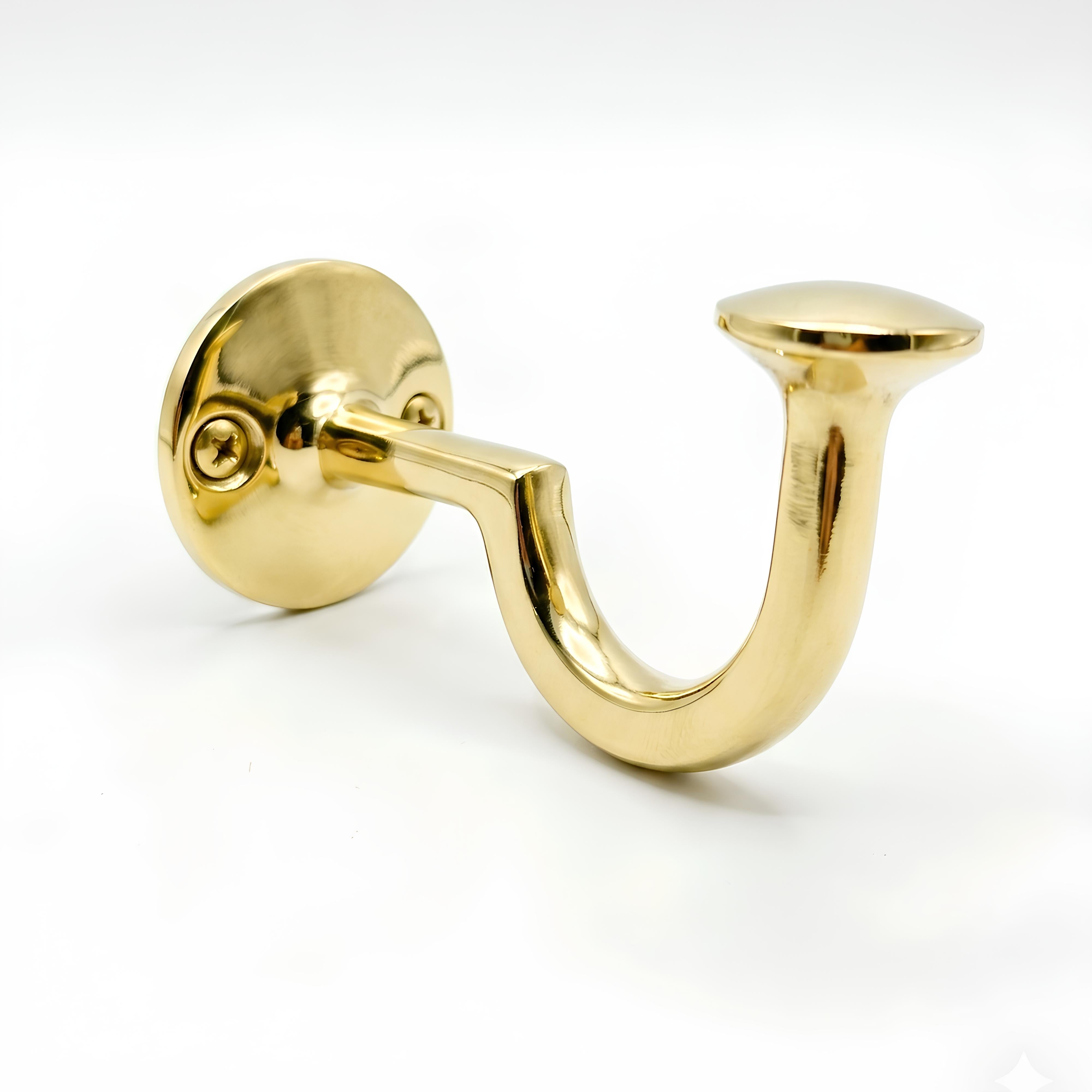 Brass Wall Hooks Set of 2 J Shaped Coat & Robe Hooks