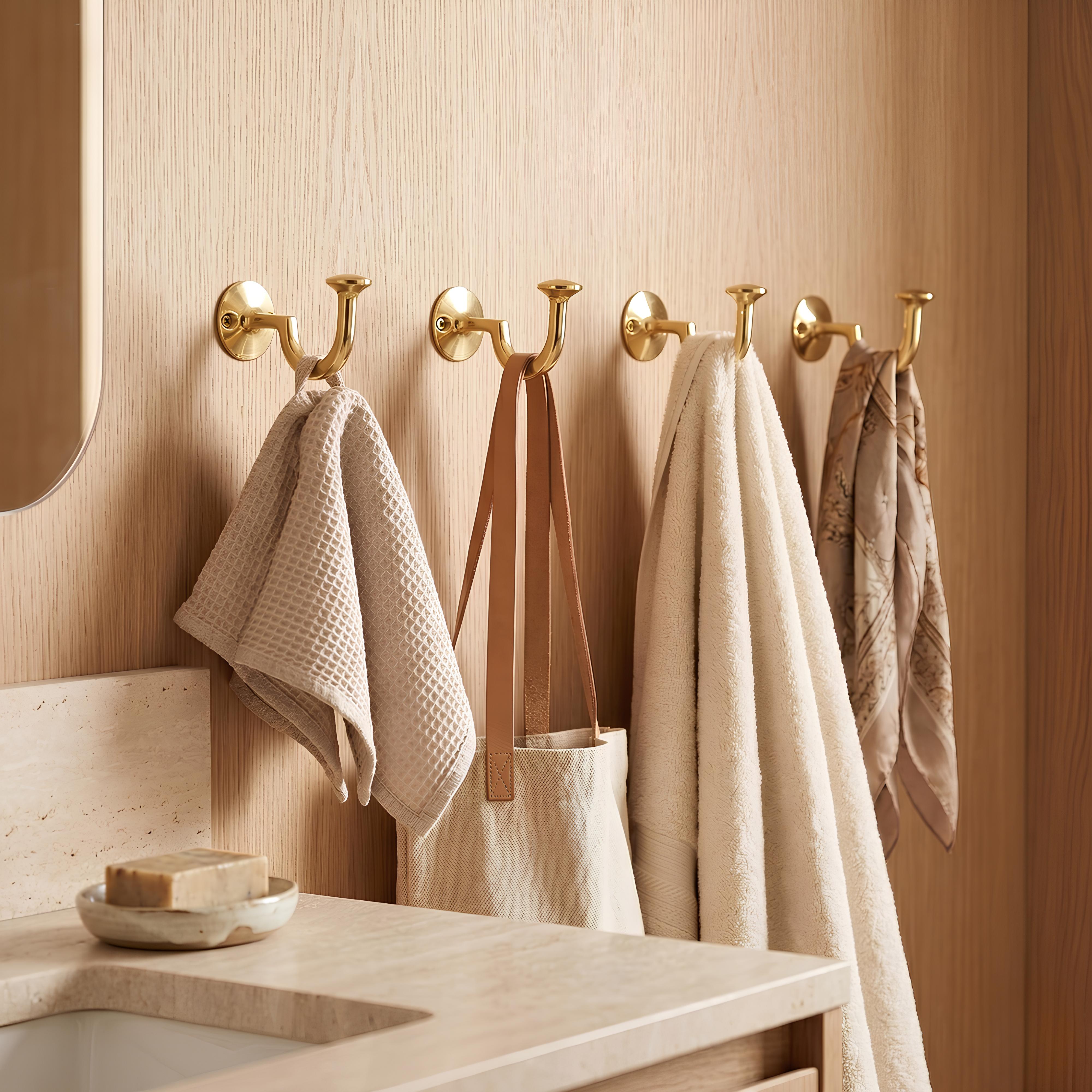 Brass Wall Hooks Set of 2 J Shaped Coat & Robe Hooks