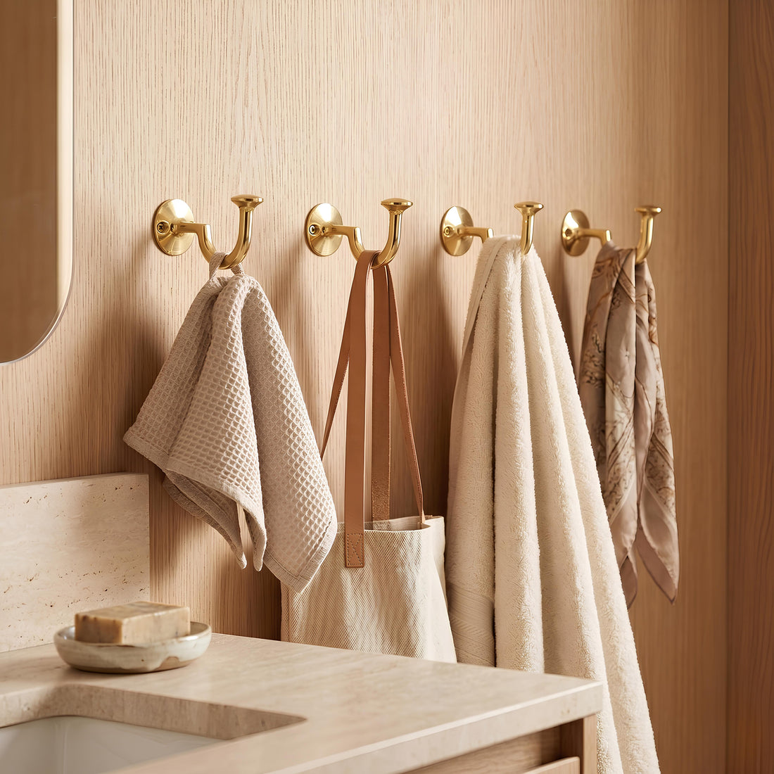 Brass Wall Hooks Set of 2 J Shaped Coat & Robe Hooks